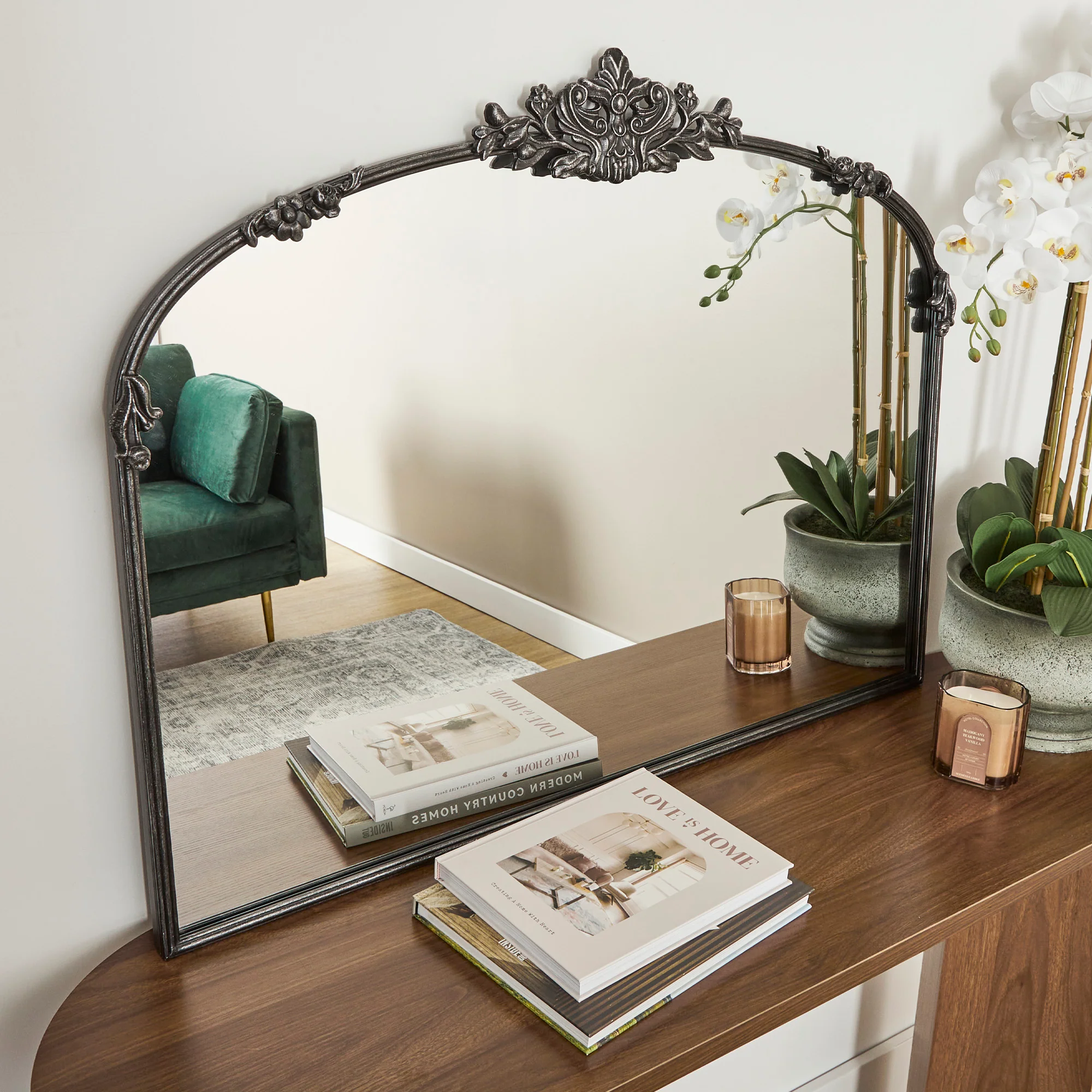 Florence 100cm Baroque Mirror Black - Image 6