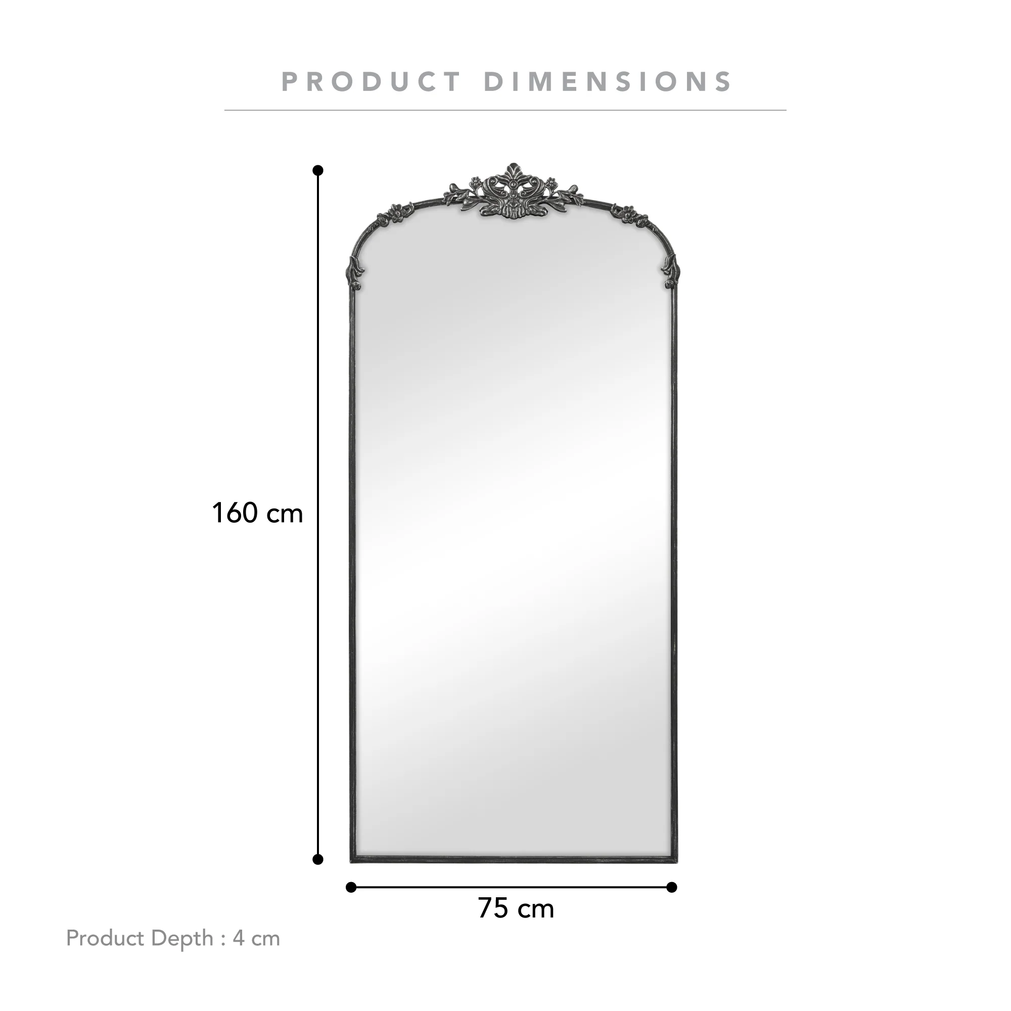 Florence 160cm Baroque Mirror Black - Image 3