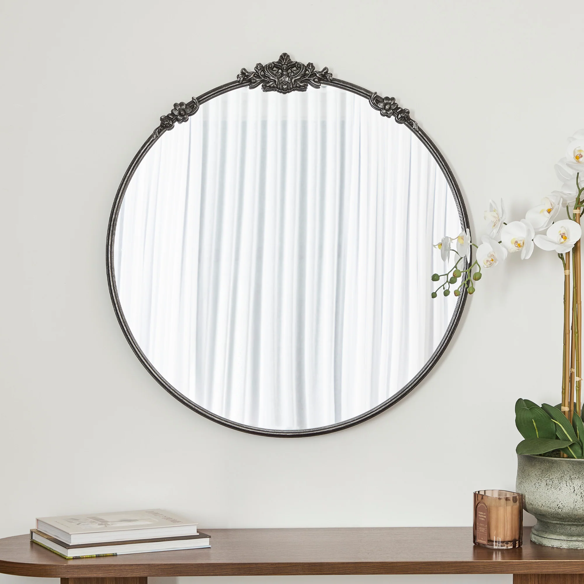 Florence 80cm Baroque Round Mirror Black - Image 4