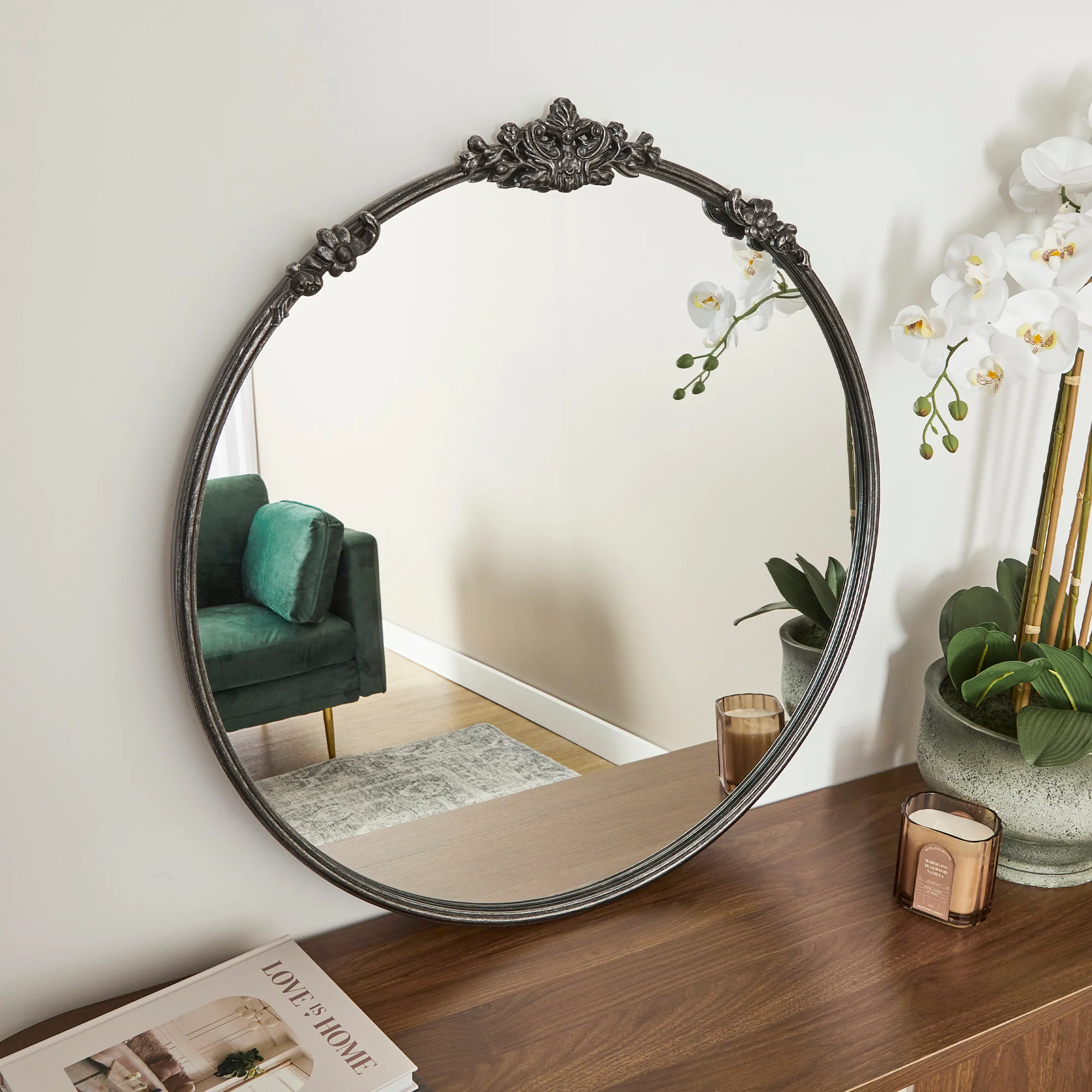 Florence 80cm Baroque Round Mirror Black - Image 6