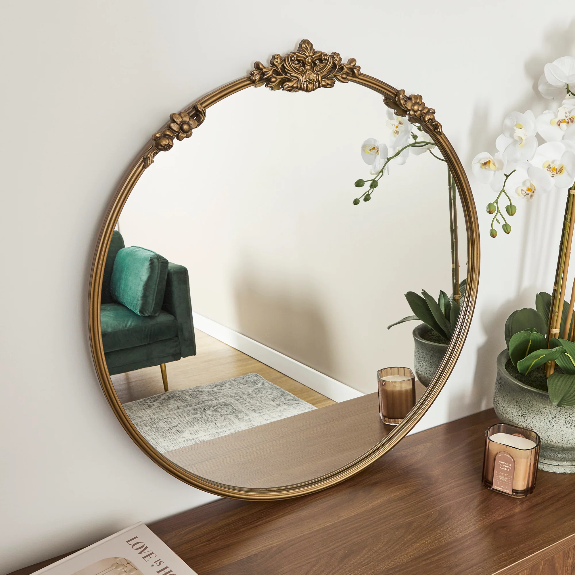 Florence 80cm Baroque Round Mirror Gold - Image 6