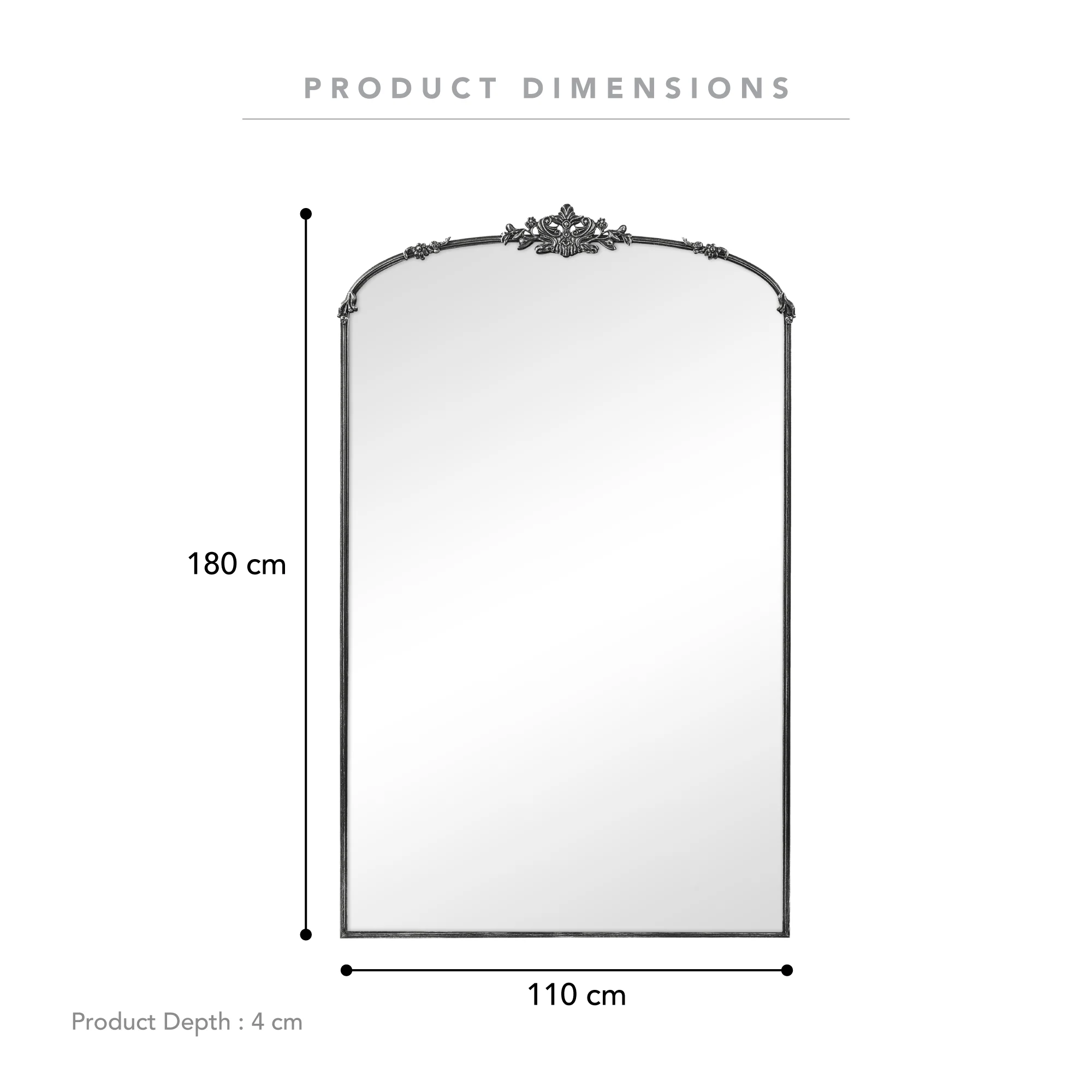 Florence XL 180cm Baroque Mirror Black - Image 3