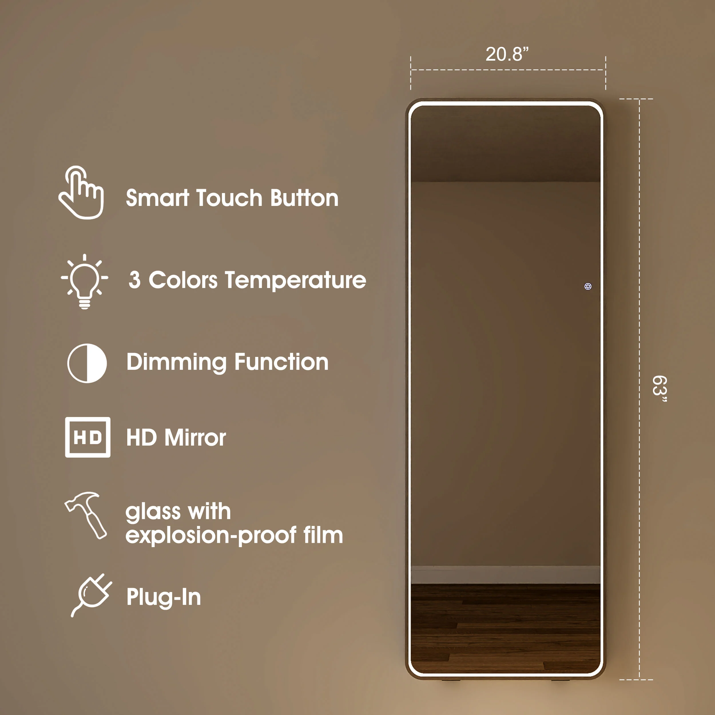 Front Illuminated 160cm LED Standing Mirror - Image 22
