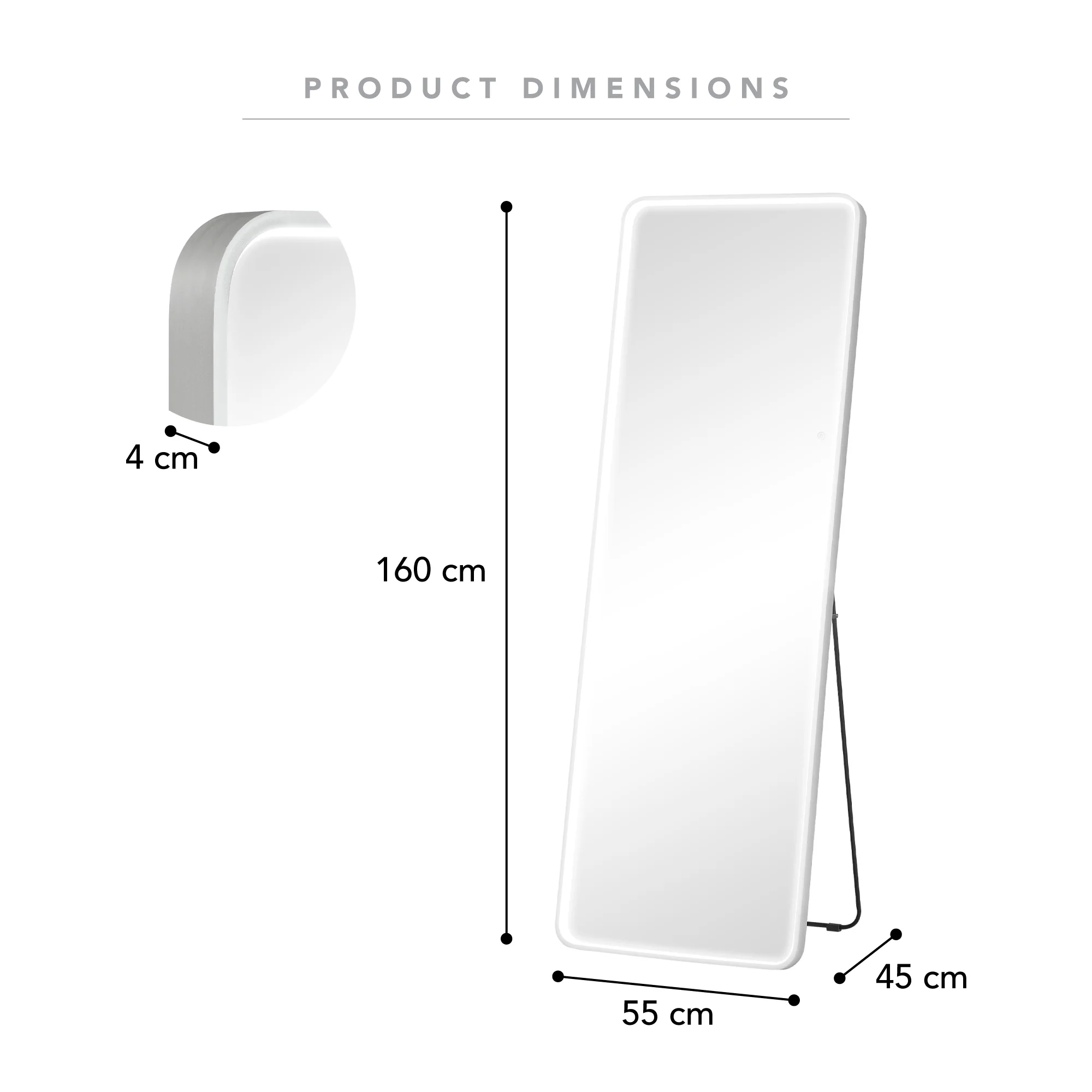 Front Illuminated 160cm LED Standing Mirror - Image 3