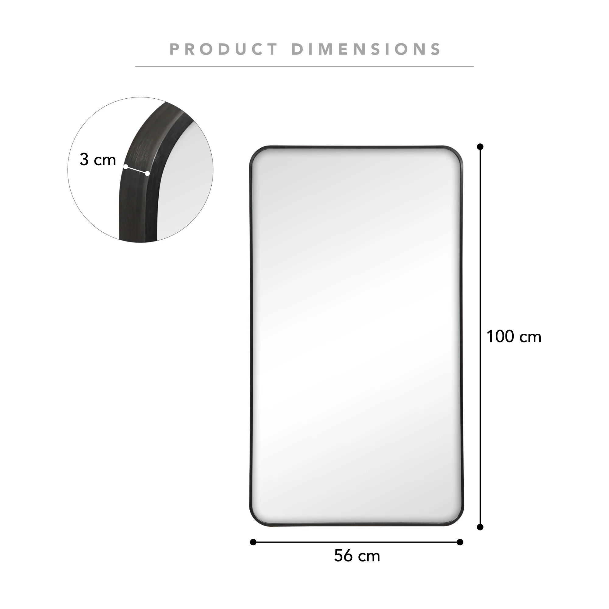 Gia 100cm Rounded Rectangle Mirror Black - Image 3