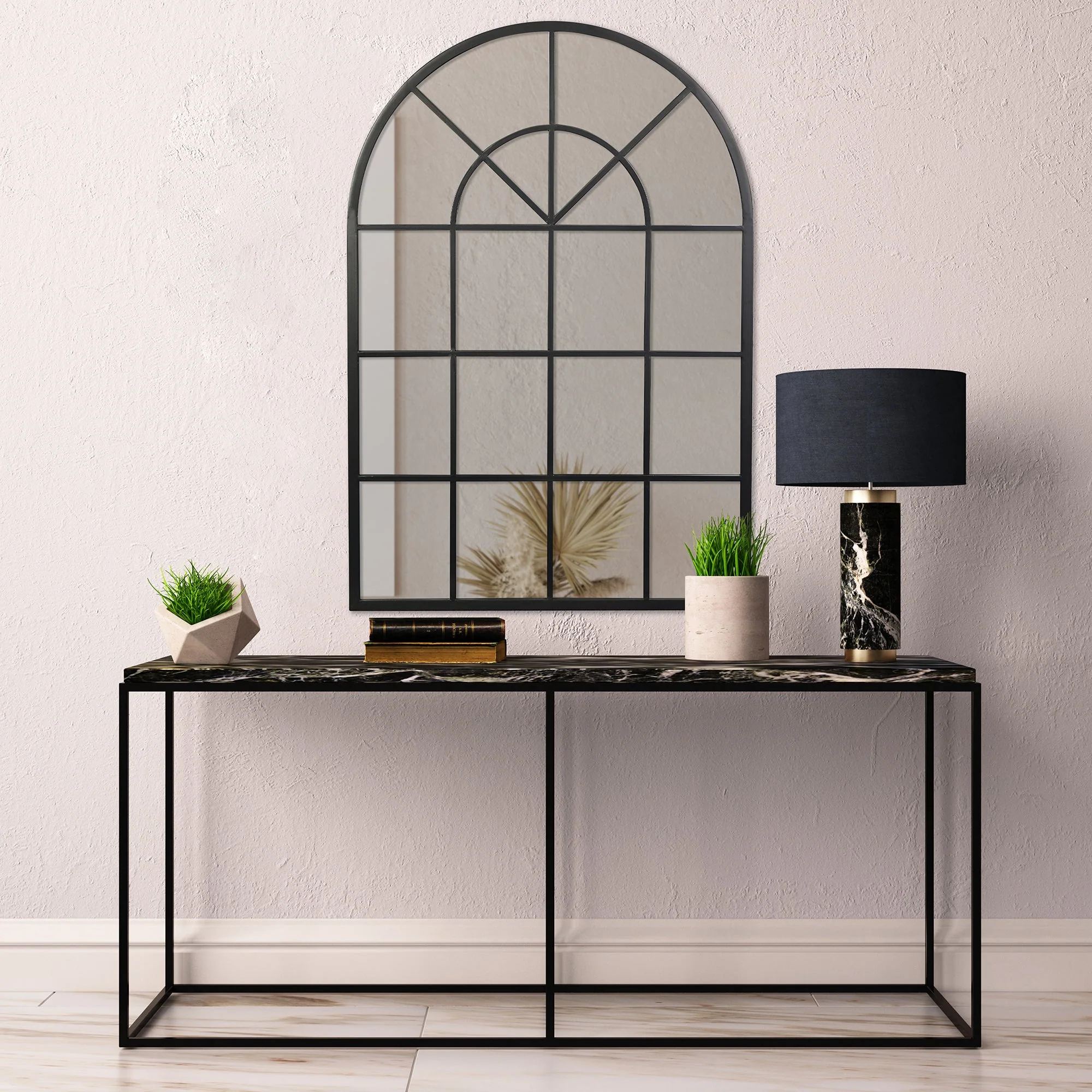 Grace 135cm Large Arch Iron Indoor Outdoor Mirror Black - Image 3