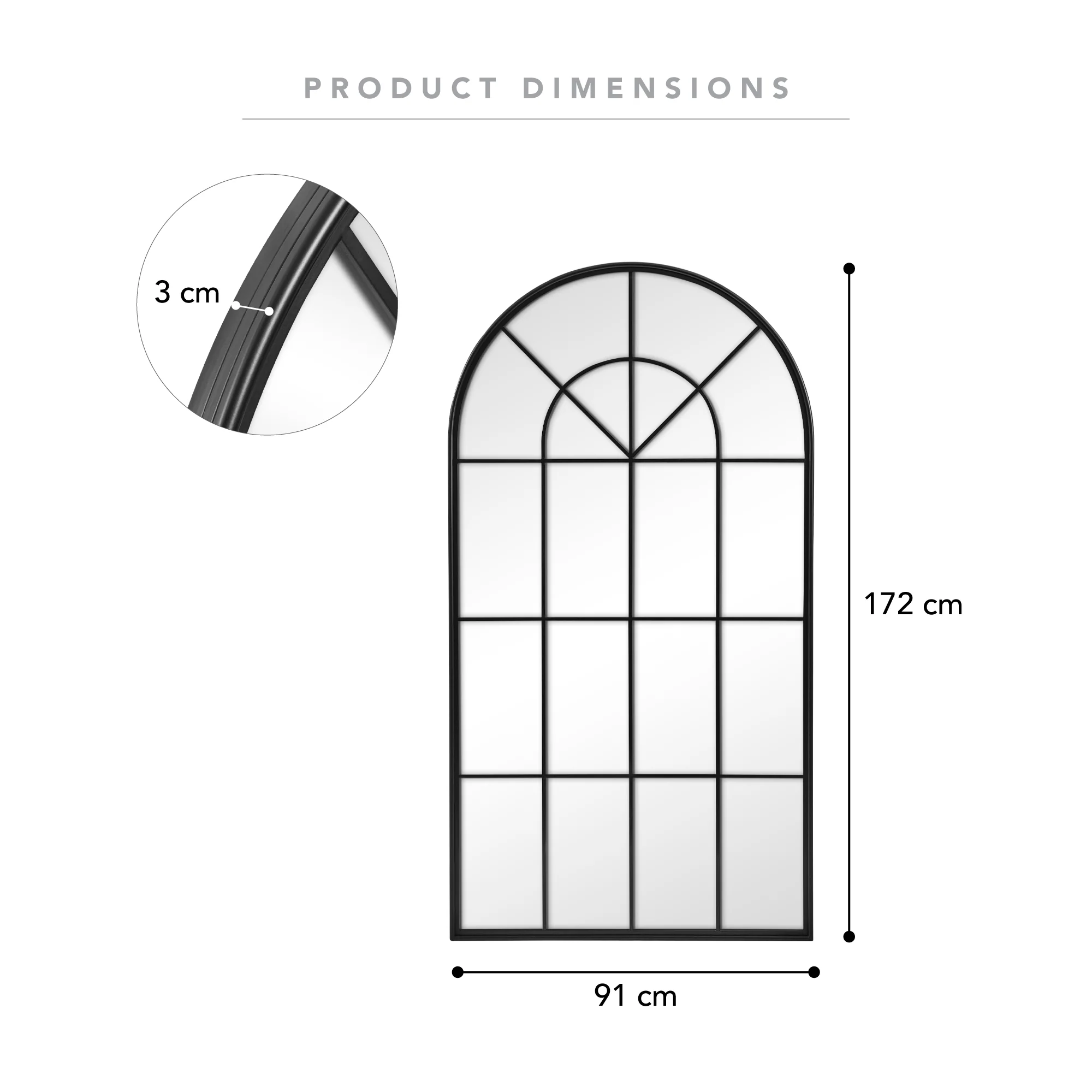 Grace 172cm Arch Iron Mirror Black - Image 4