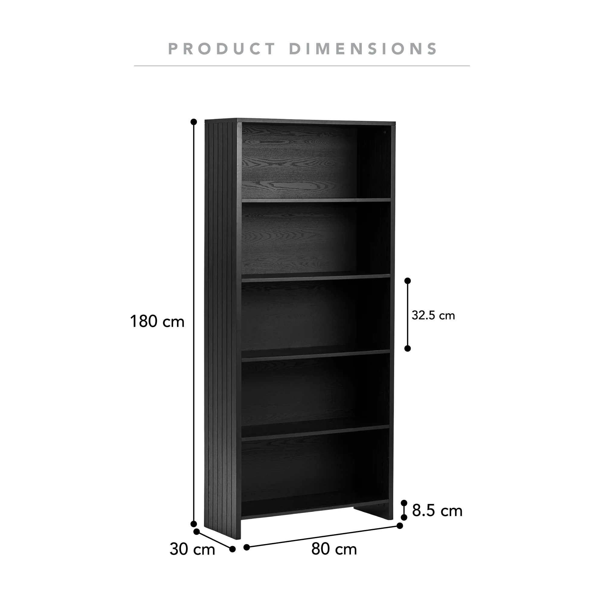 Harper 5 Tier Bookshelf Black - Image 3