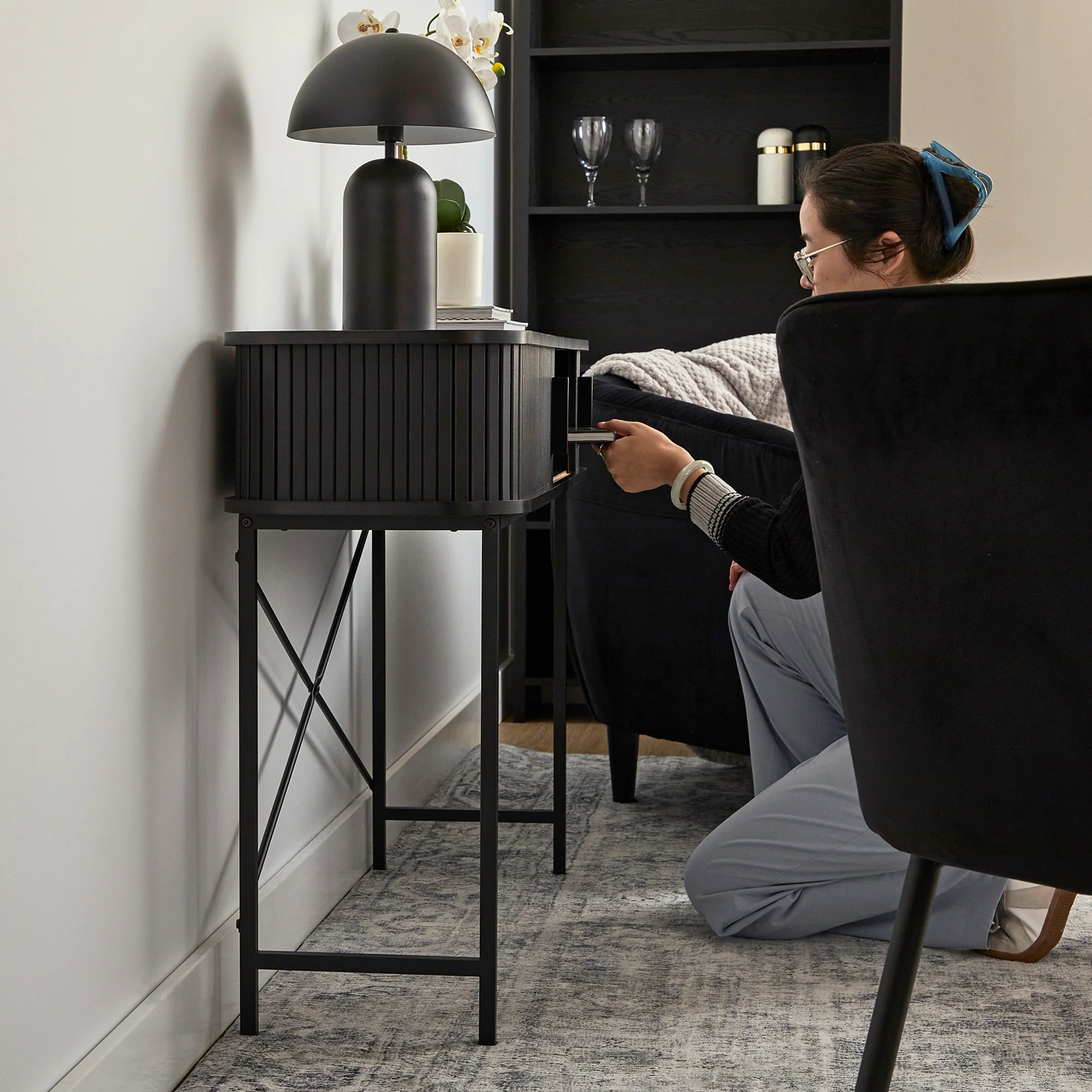 Haven Sliding Door Console Table Black (100cm) - Image 7