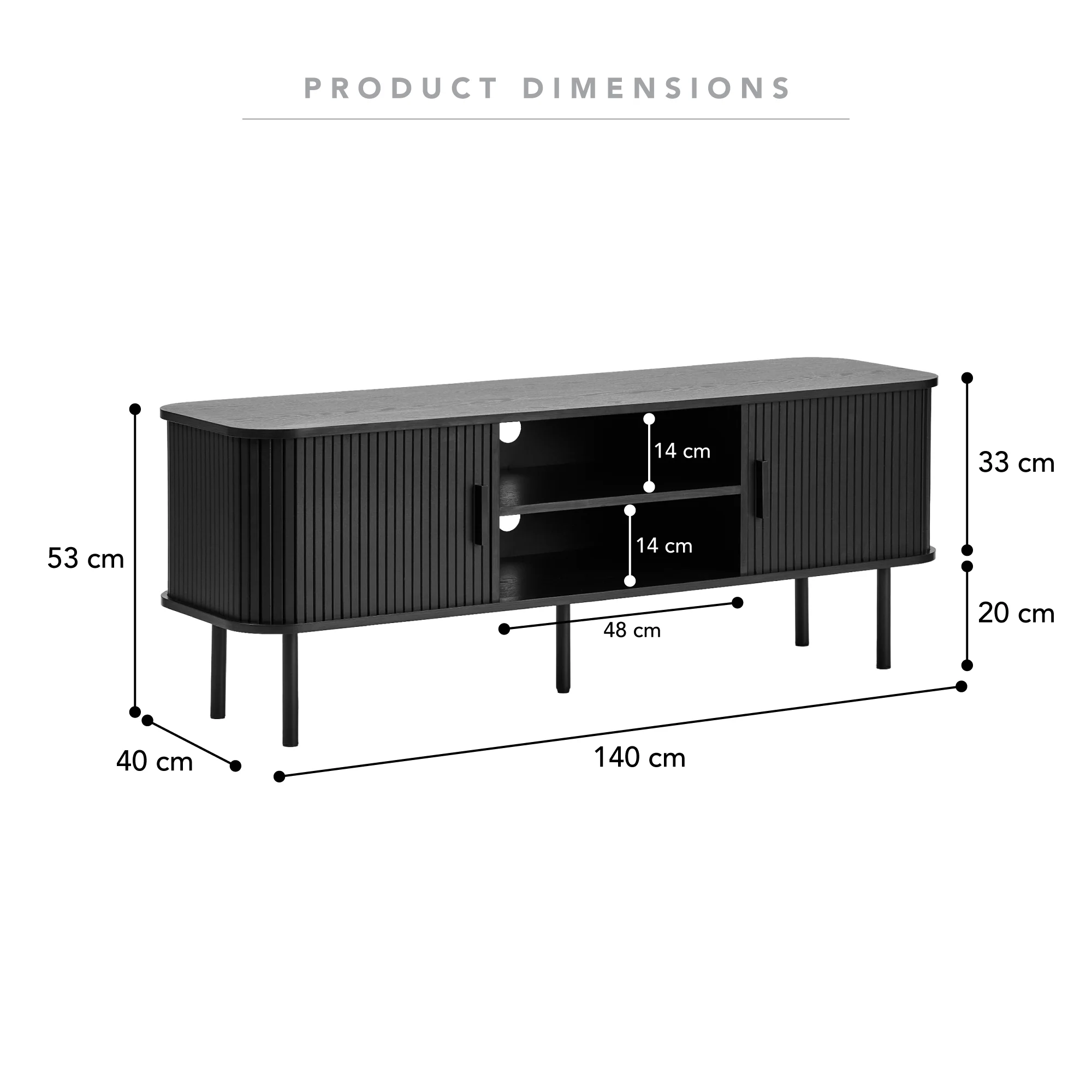 Haven Sliding Door Entertainment Unit Black (140cm) - Image 3