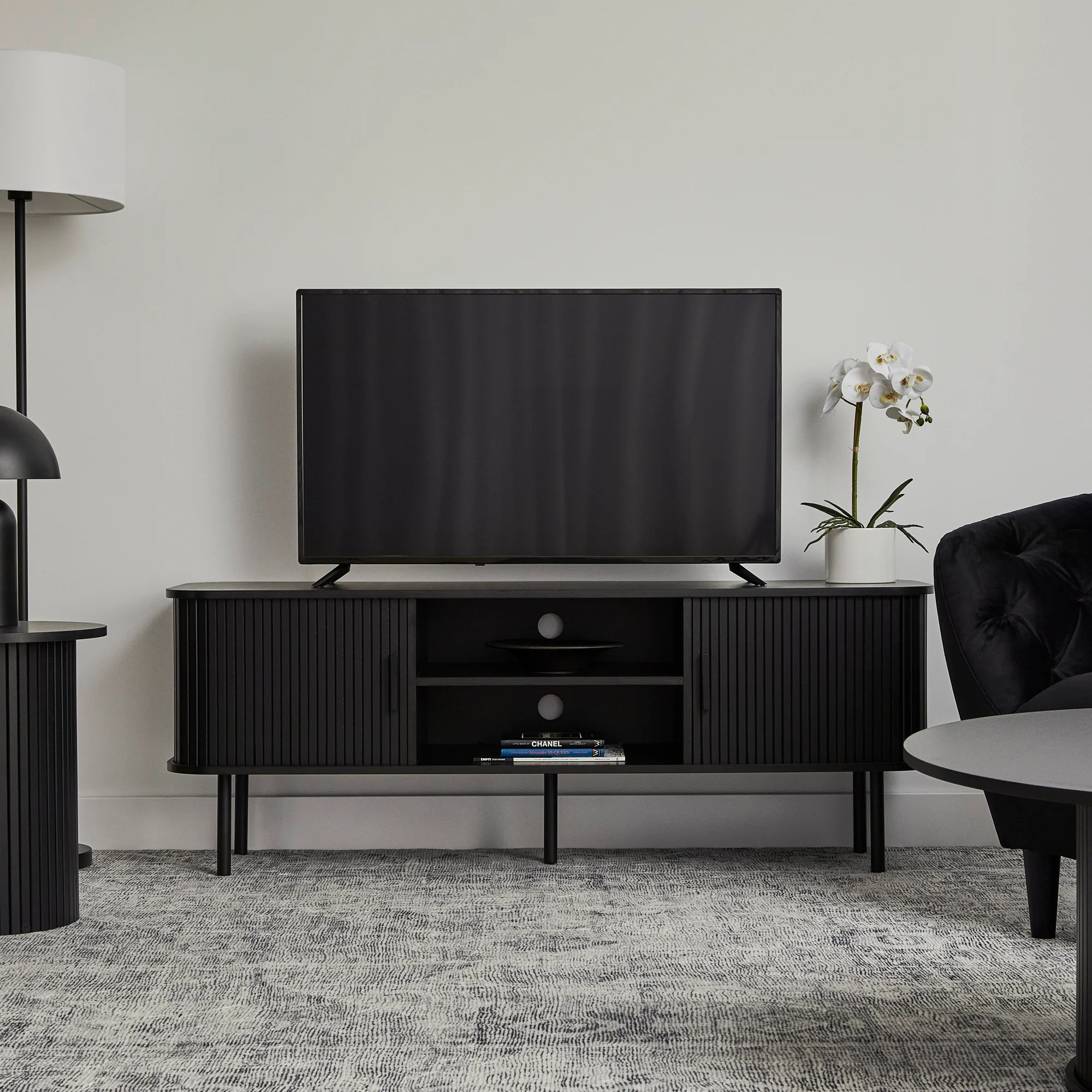 Haven Sliding Door Entertainment Unit Black (140cm) - Image 5