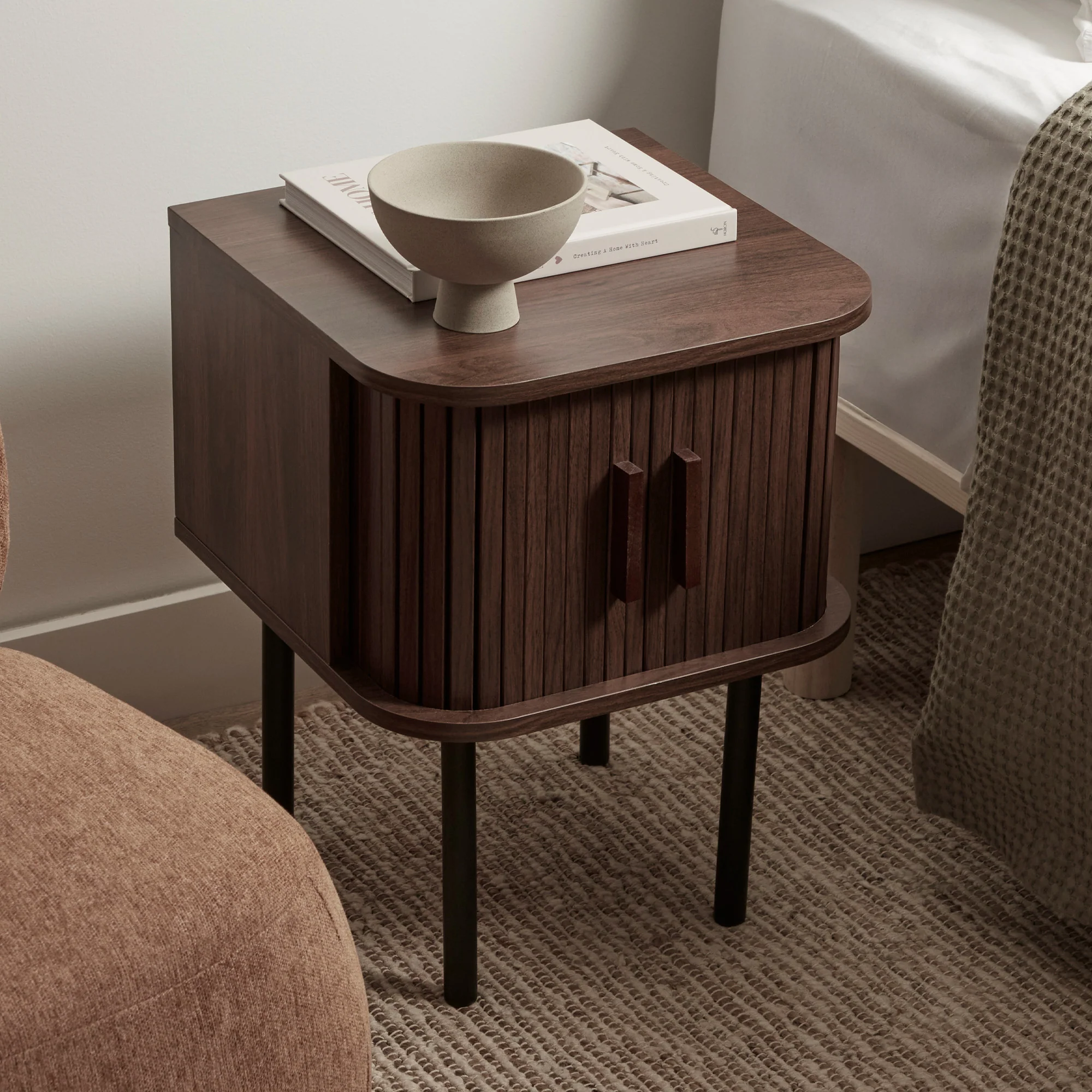 Haven Sliding Door Bedside Table Walnut - Image 8
