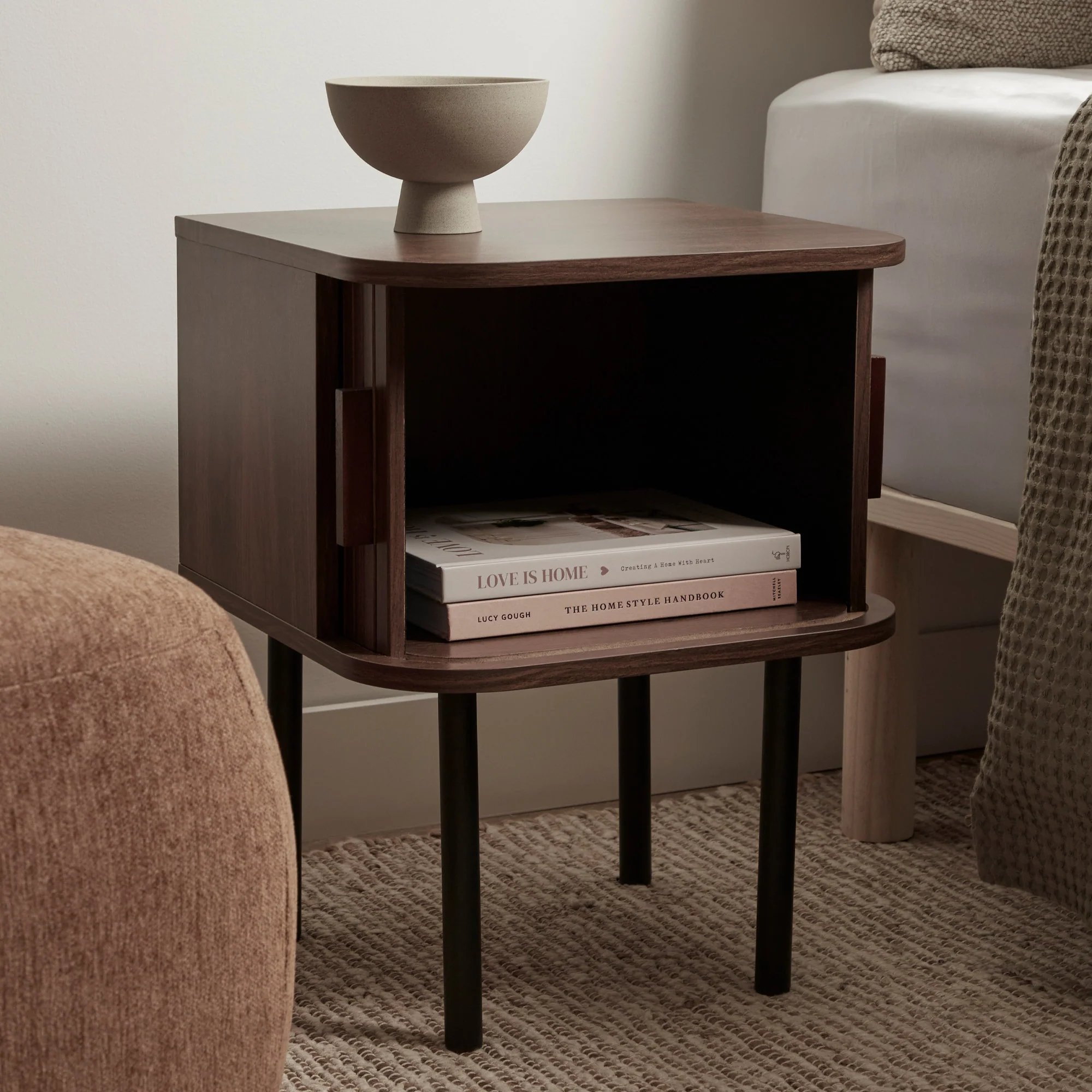 Haven Sliding Door Bedside Table Walnut (Set of 2) - Image 6