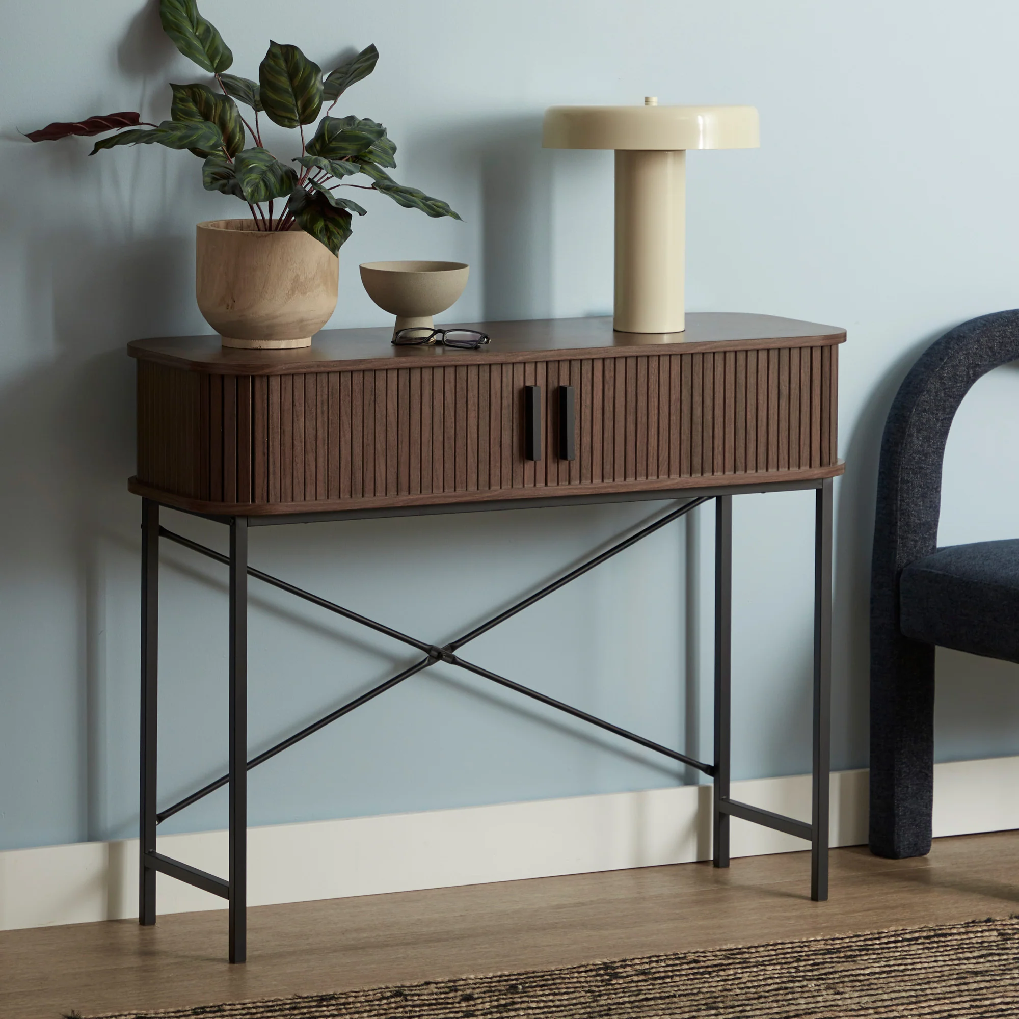 Haven Sliding Door Console Table Walnut (100cm)