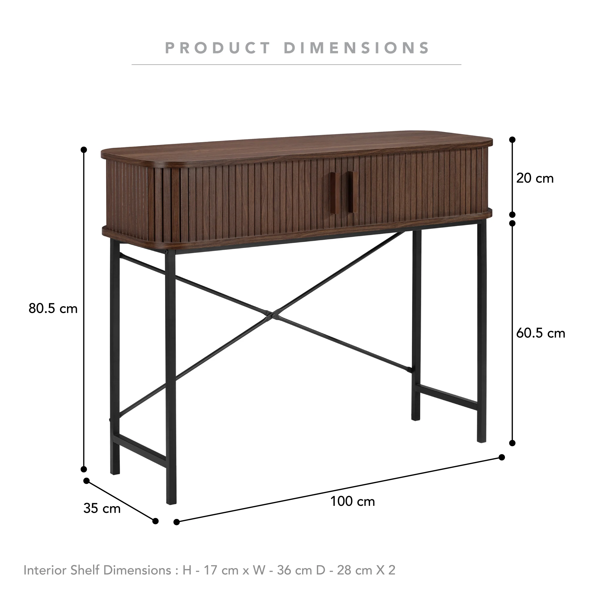 Haven Sliding Door Console Table Walnut (100cm) - Image 3