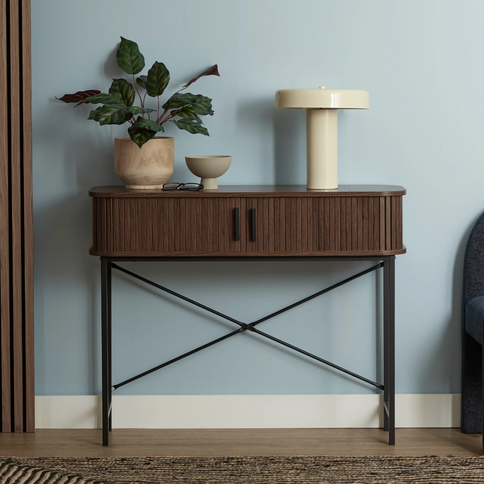 Haven Sliding Door Console Table Walnut (100cm) - Image 4