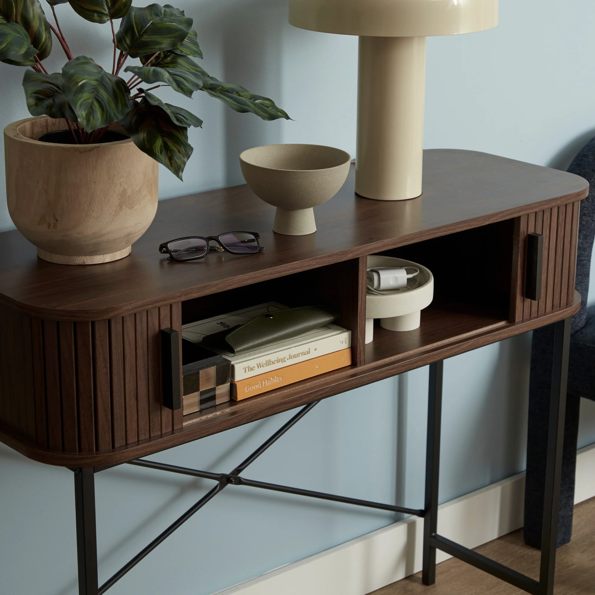 Haven Sliding Door Console Table Walnut (100cm) - Image 6
