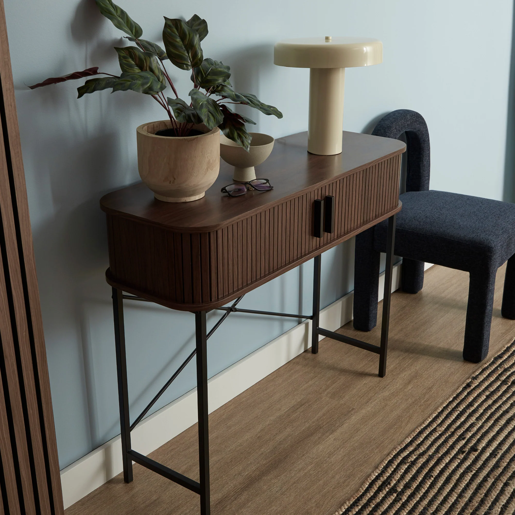 Haven Sliding Door Console Table Walnut (100cm) - Image 9