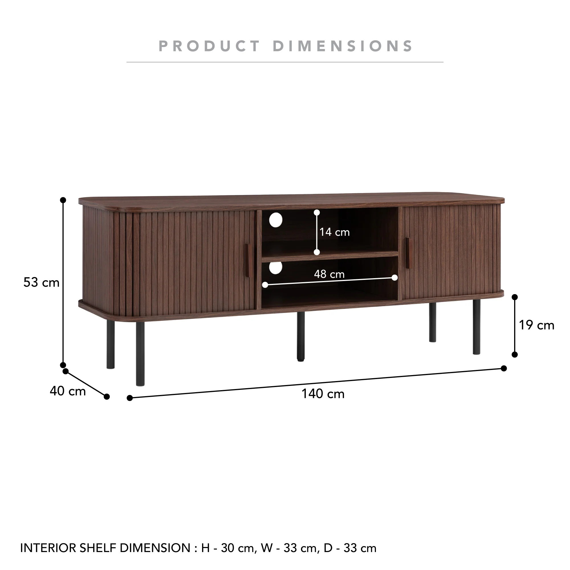 Haven Sliding Door Entertainment Unit Walnut (140cm) - Image 3
