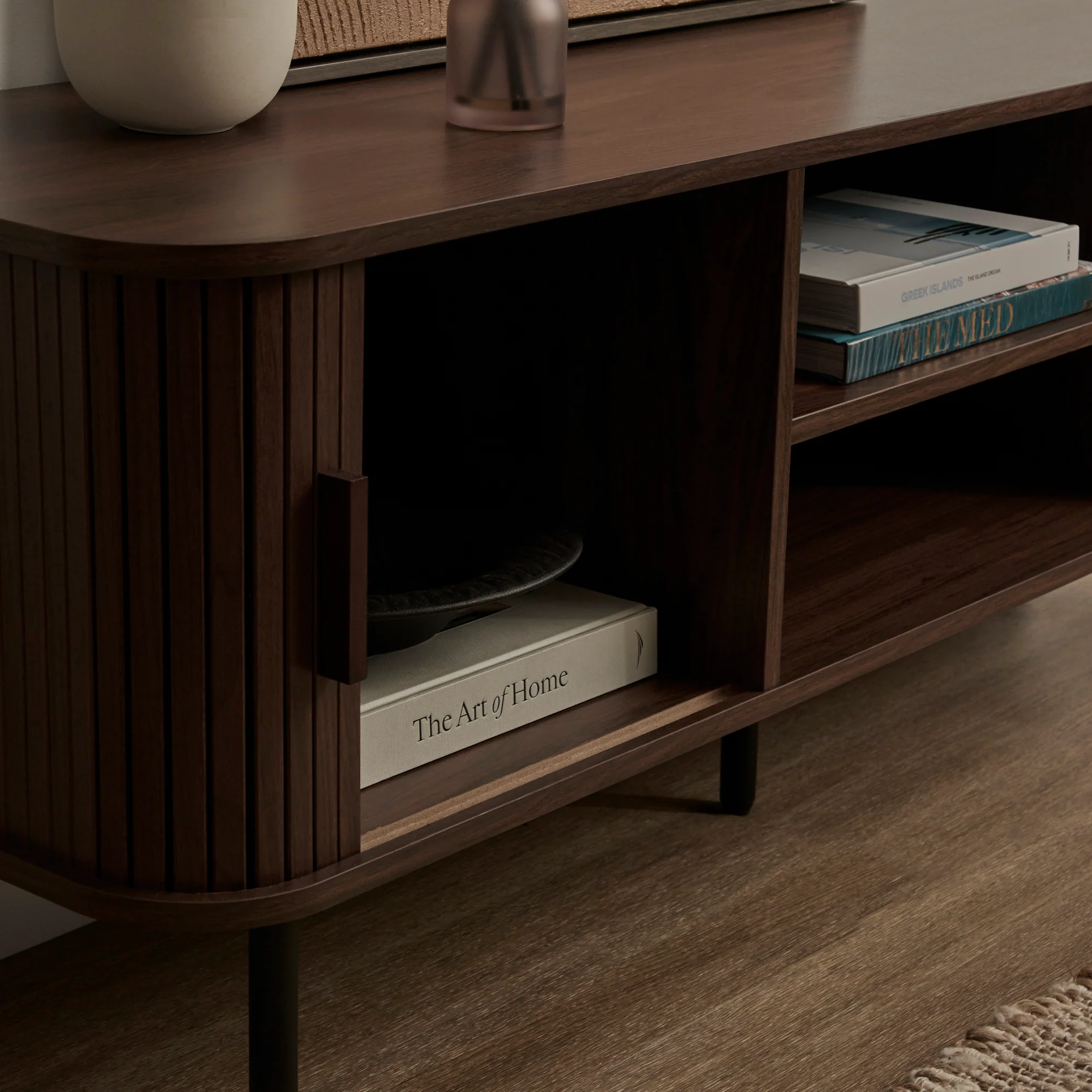Haven Sliding Door Entertainment Unit Walnut (140cm) - Image 4