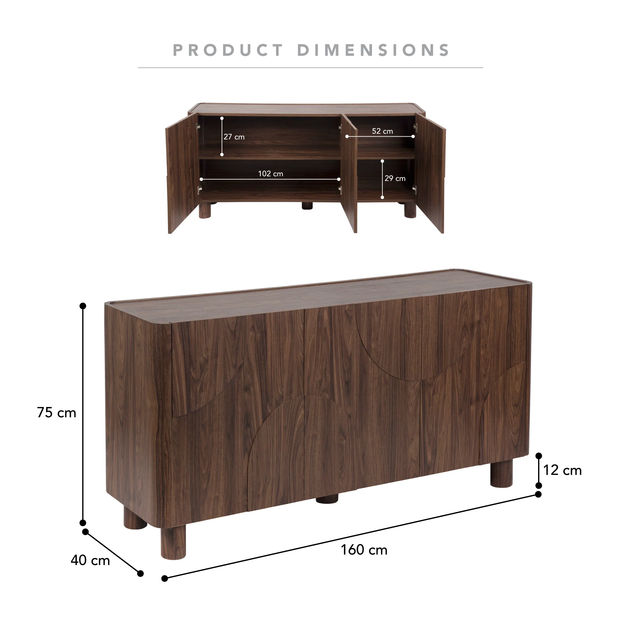 Iris 3 Door Buffet Walnut (160cm) - Image 3