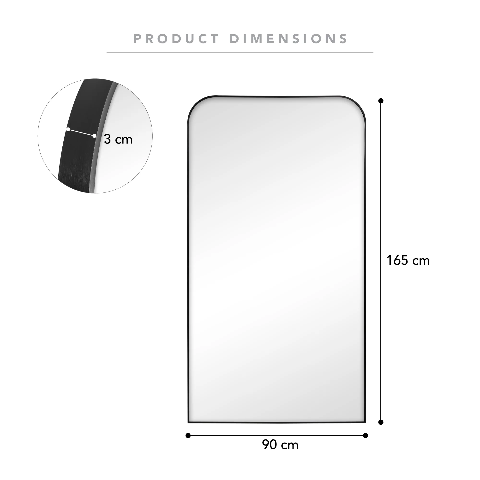 Ivy 165cm Rounded Mirror Black - Image 3