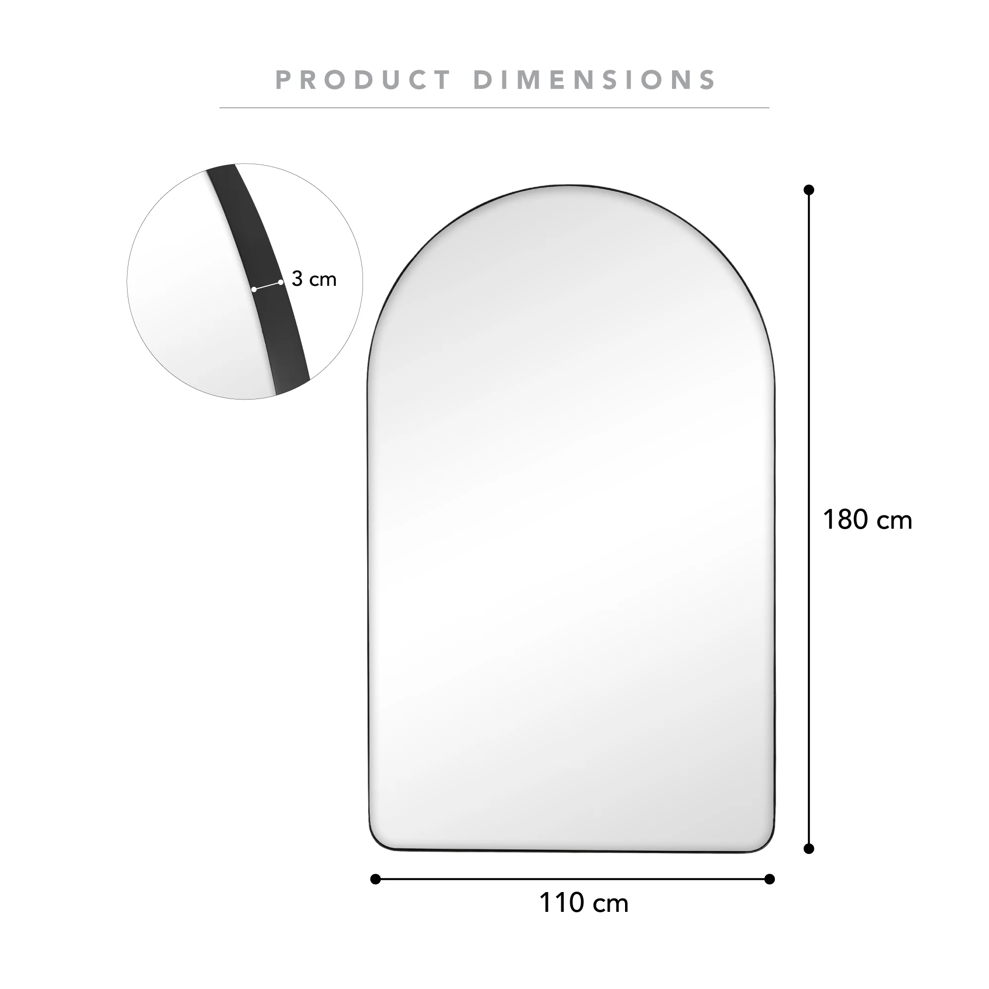 Jasper 180cm Arch Mirror Black - Image 3