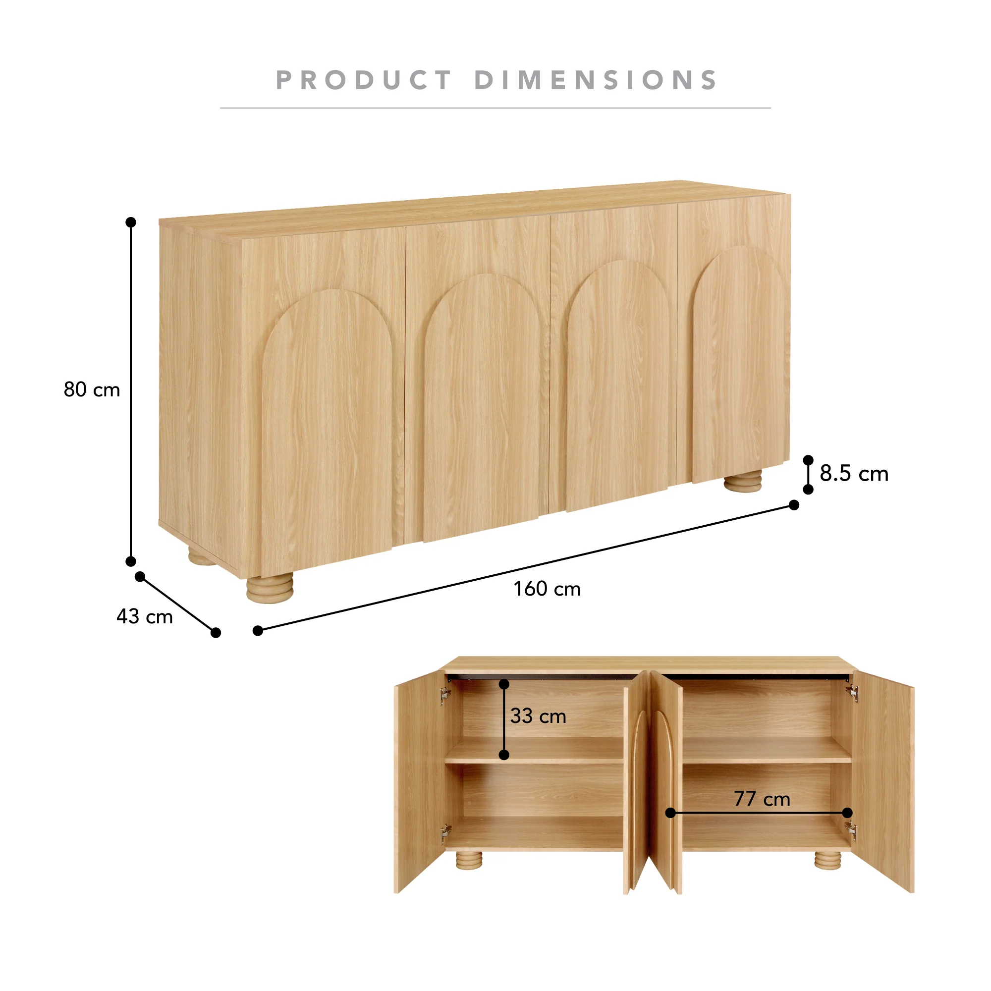 Kaari 4 Door Sideboard Natural (160cm) - Image 3