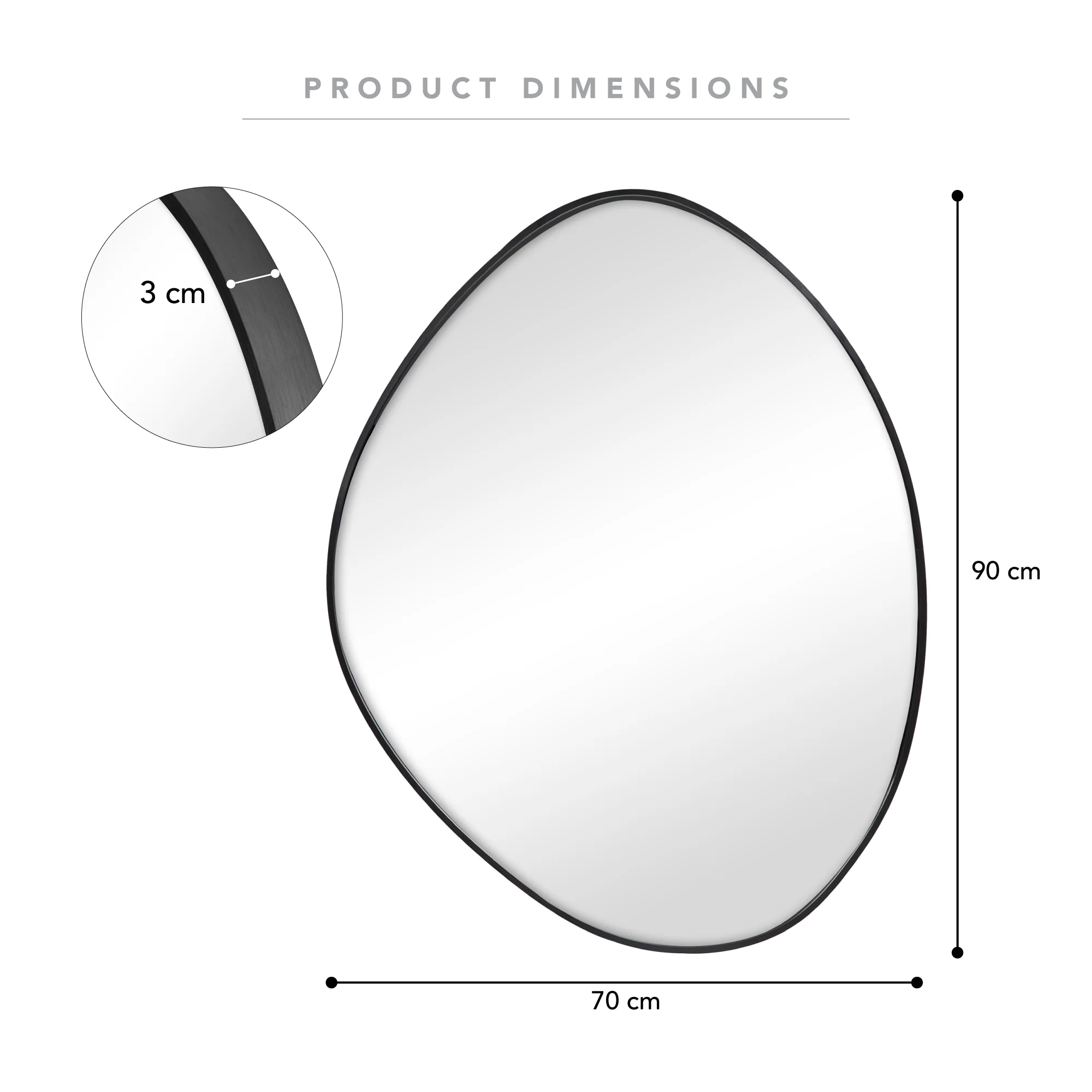 Kai 90cm Pebble Mirror Black - Image 3