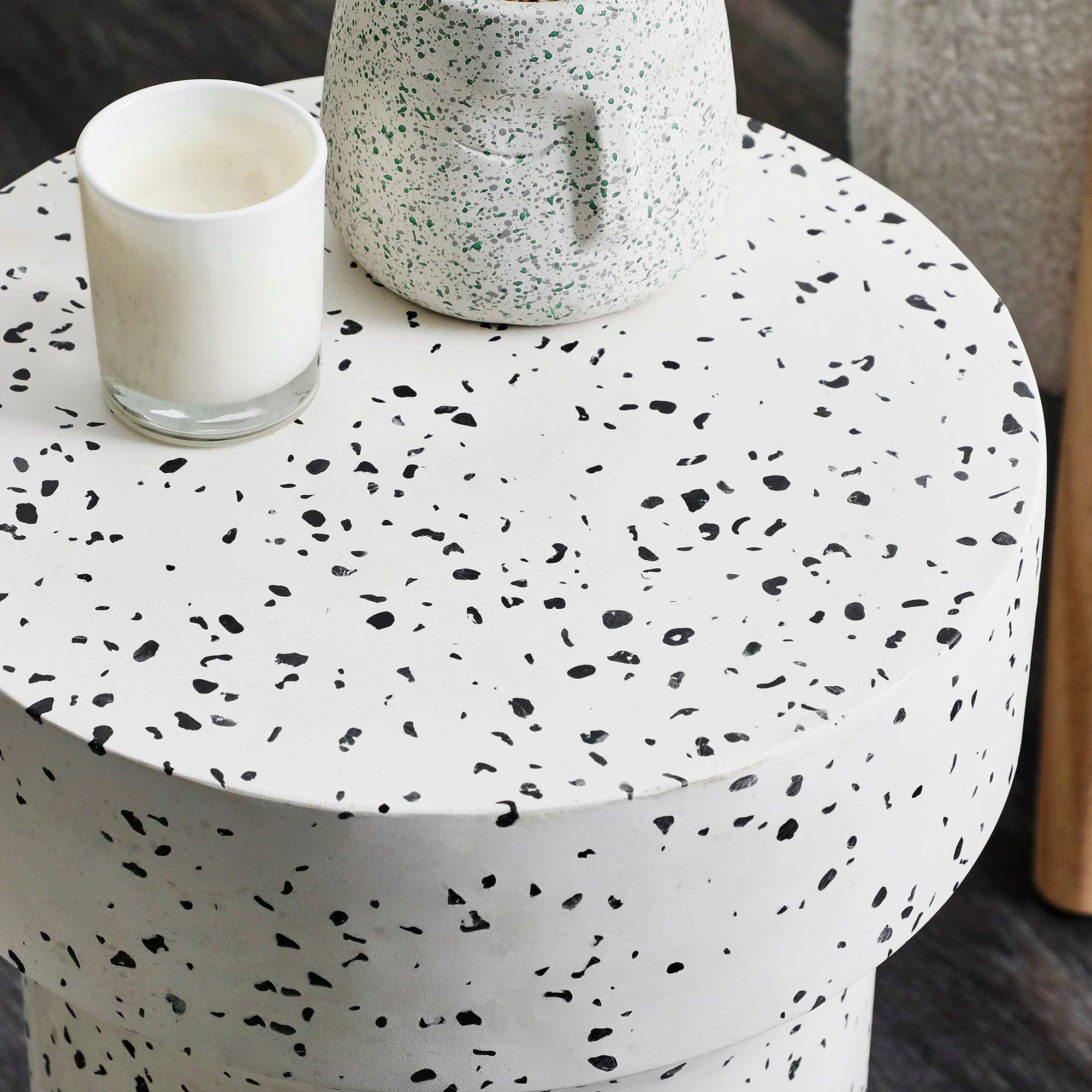 Leon Terrazzo Side Table Stool Speckle White - Image 7