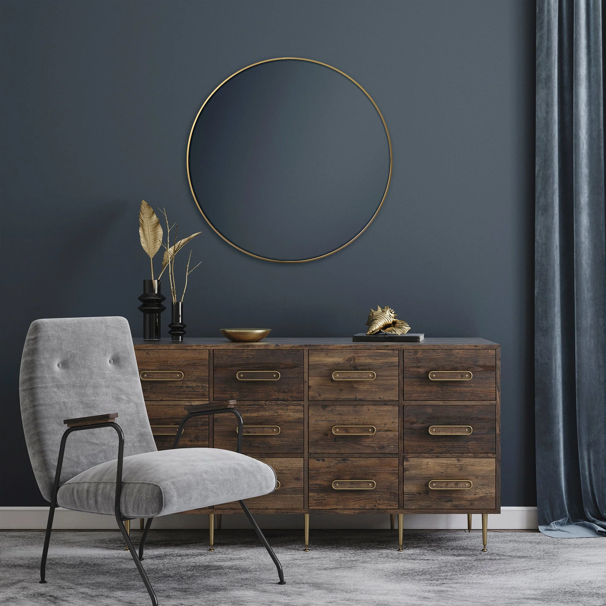 Linda 90cm Round Wall Mirror Gold - Image 7