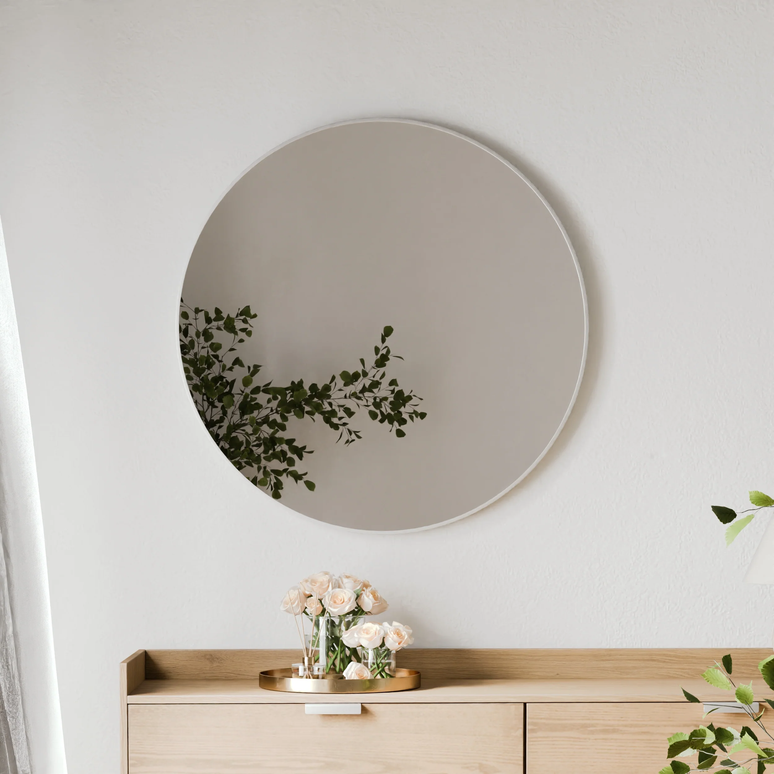 Linda 90cm Round Wall Mirror White - Image 4
