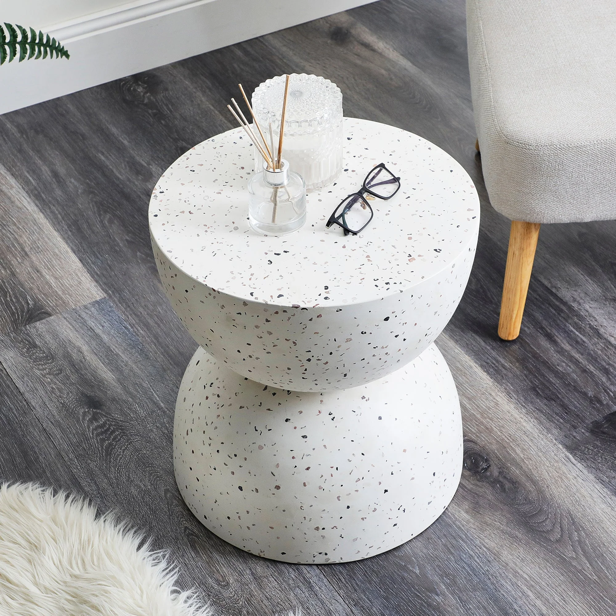 Lisbon Terrazzo Side Table Stool Speckle White - Image 4