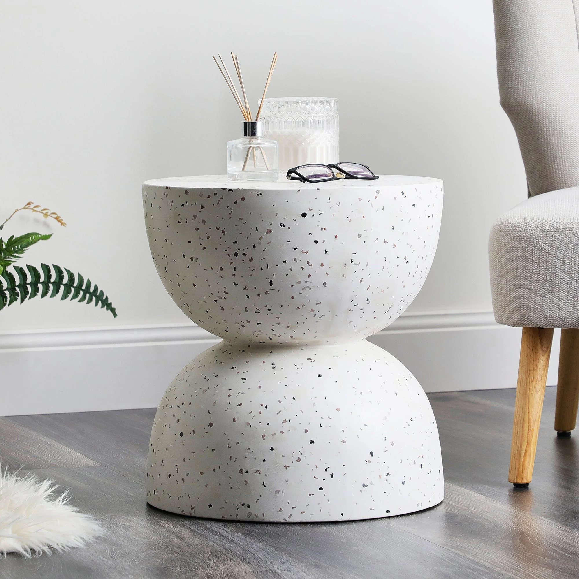 Lisbon Terrazzo Side Table Stool Speckle White - Image 5