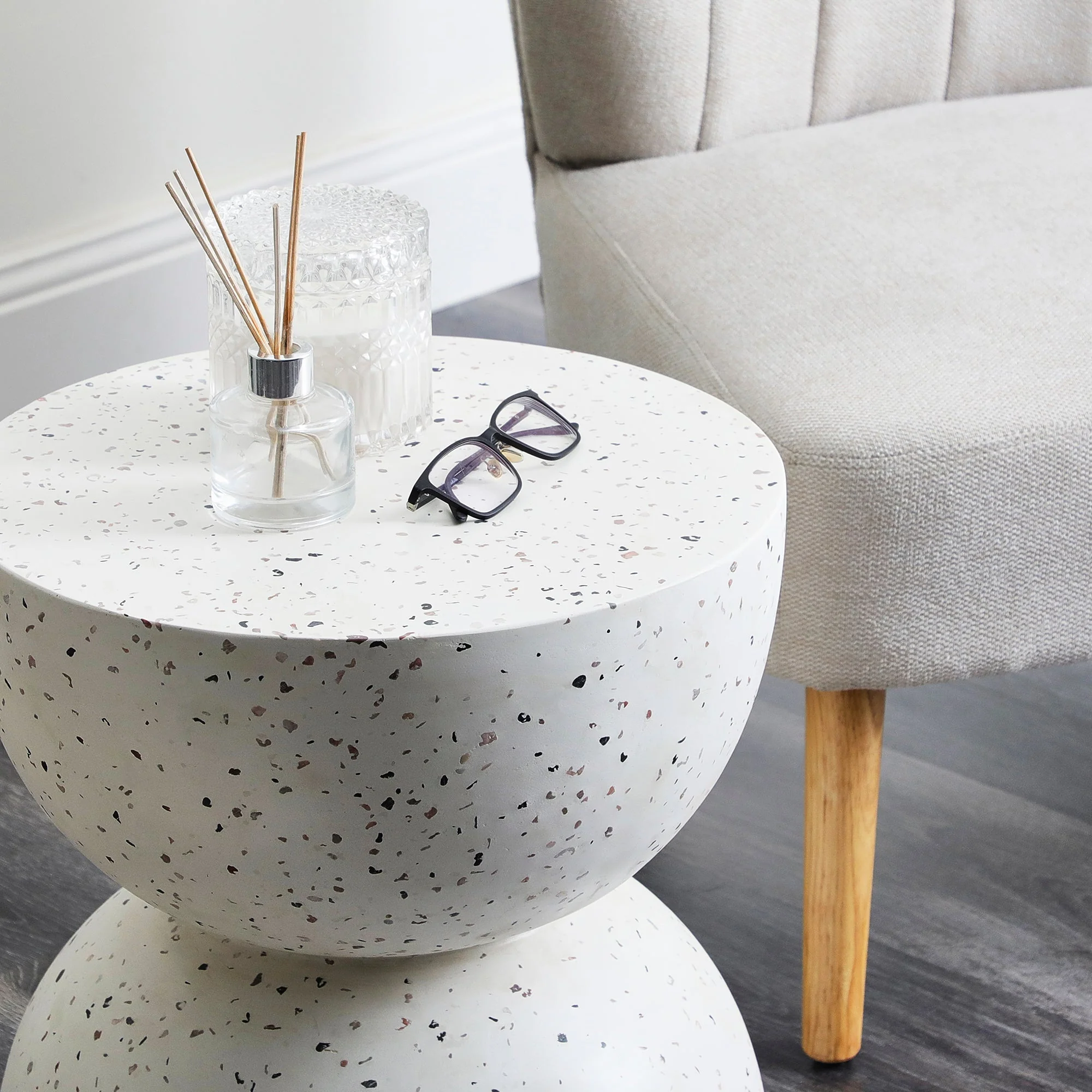 Lisbon Terrazzo Side Table Stool Speckle White - Image 6