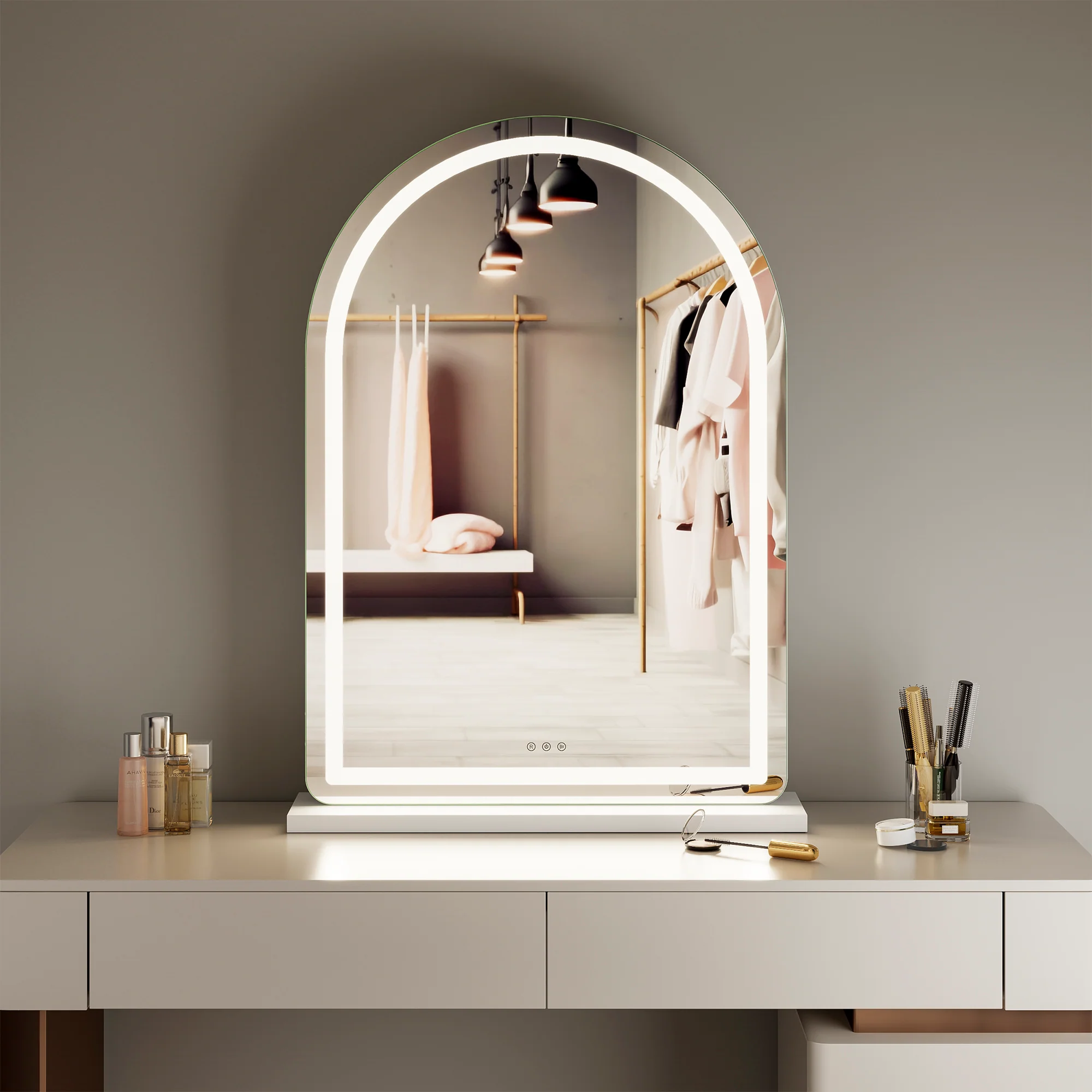 Luna 102cm Arch Front Illuminated Vanity Mirror White - Image 4