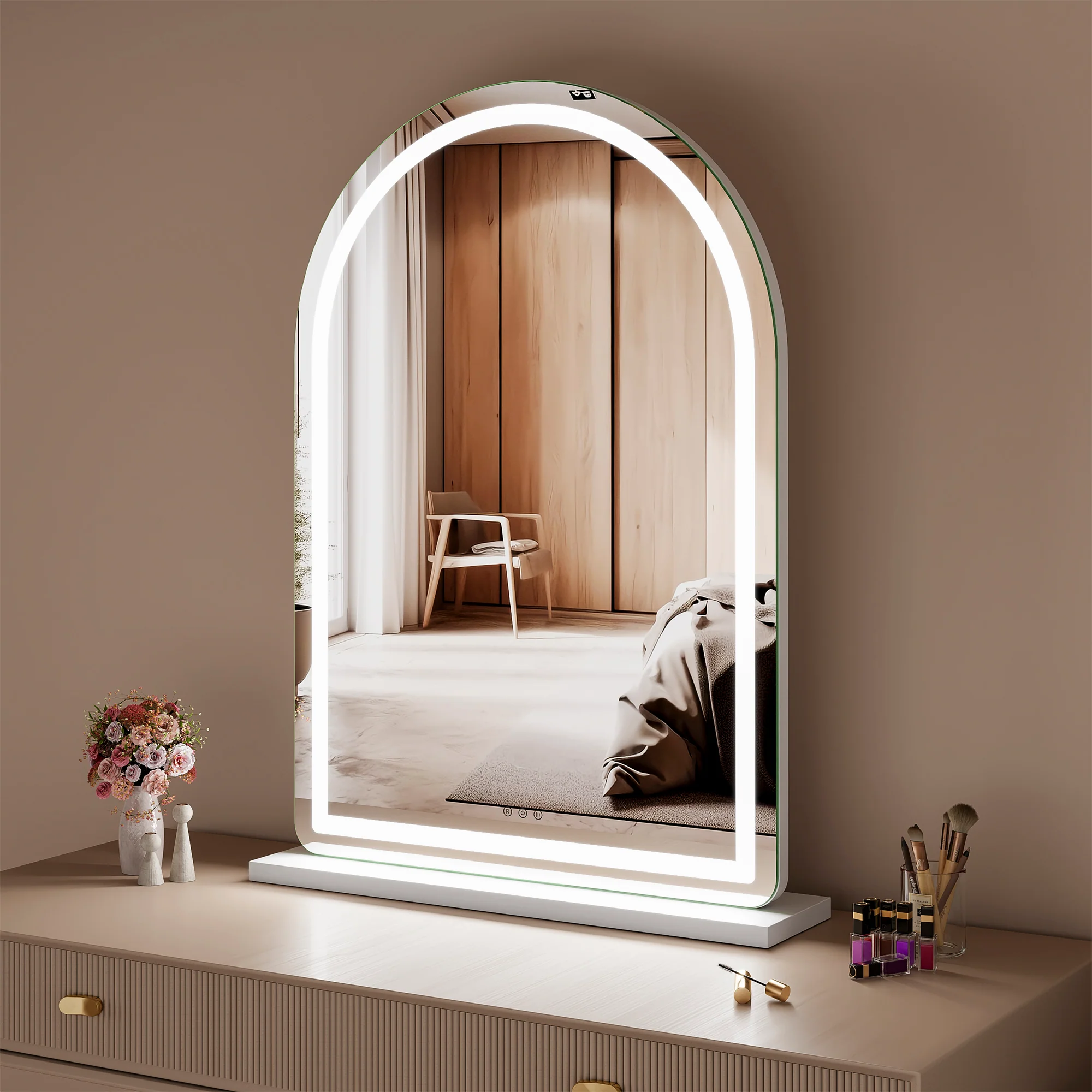 Luna 102cm Arch Front Illuminated Vanity Mirror White - Image 5