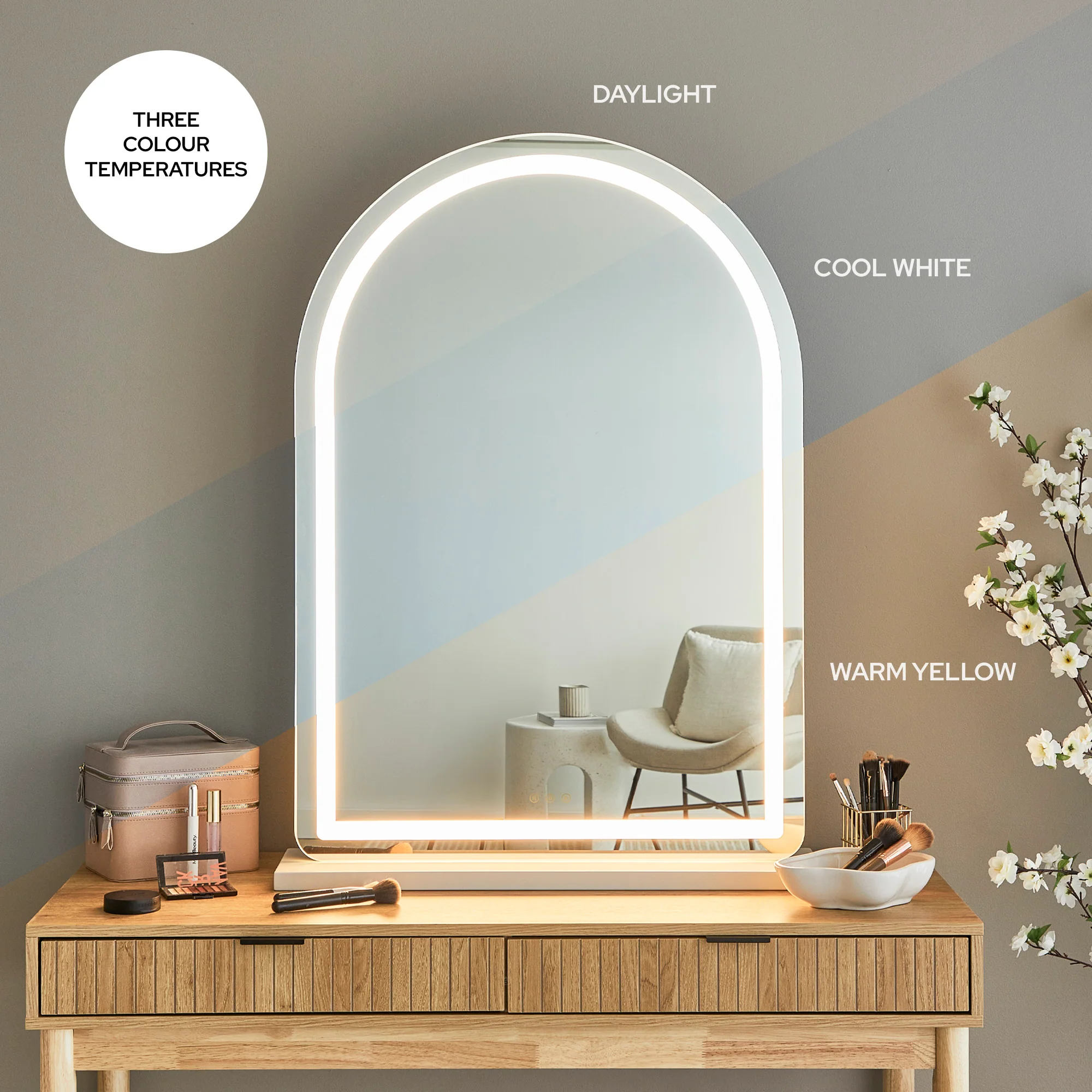 Luna 102cm Arch Front Illuminated Vanity Mirror White - Image 7