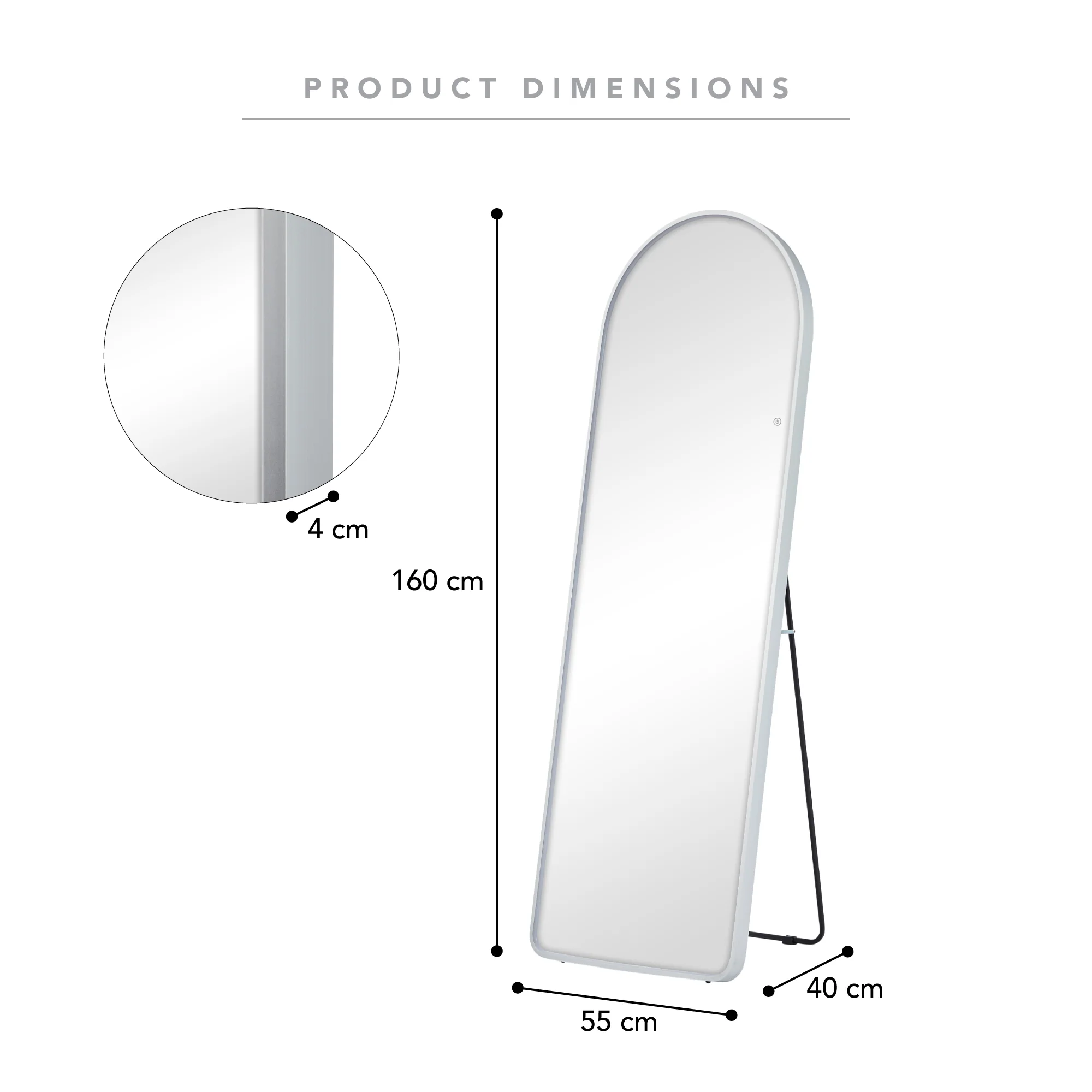 Luna 160cm Standing Arch Front Illuminated Mirror Silver - Image 3