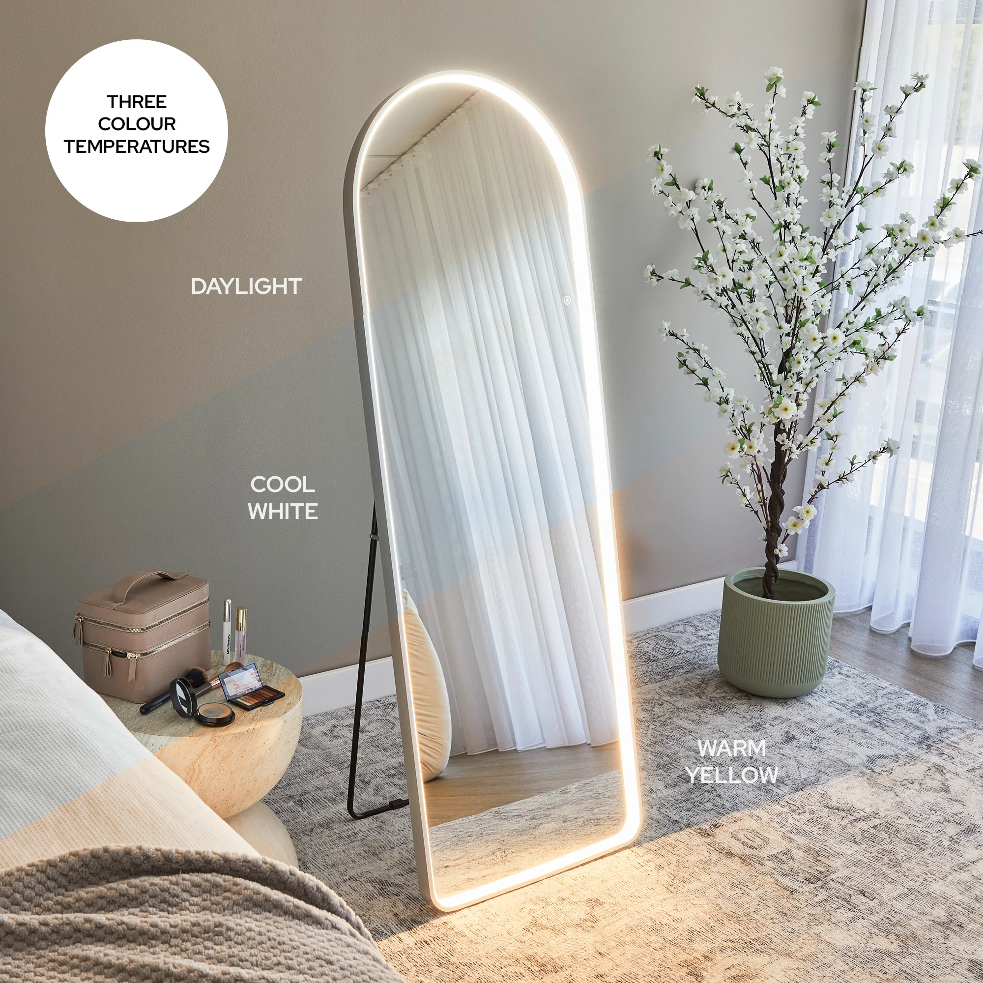 Luna 160cm Standing Arch Front Illuminated Mirror Silver - Image 6