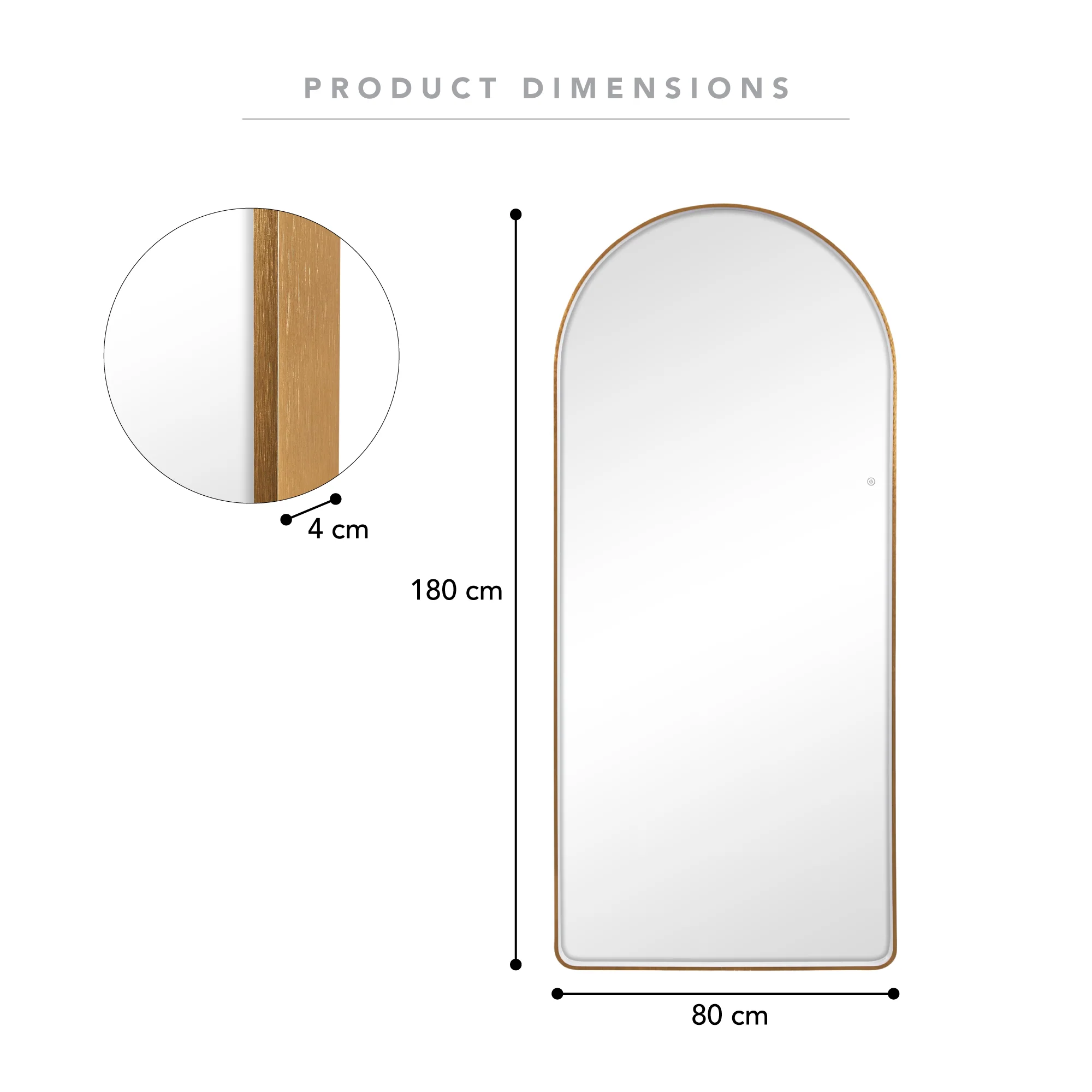 Luna 180cm Arch Front Illuminated Mirror Gold - Image 3