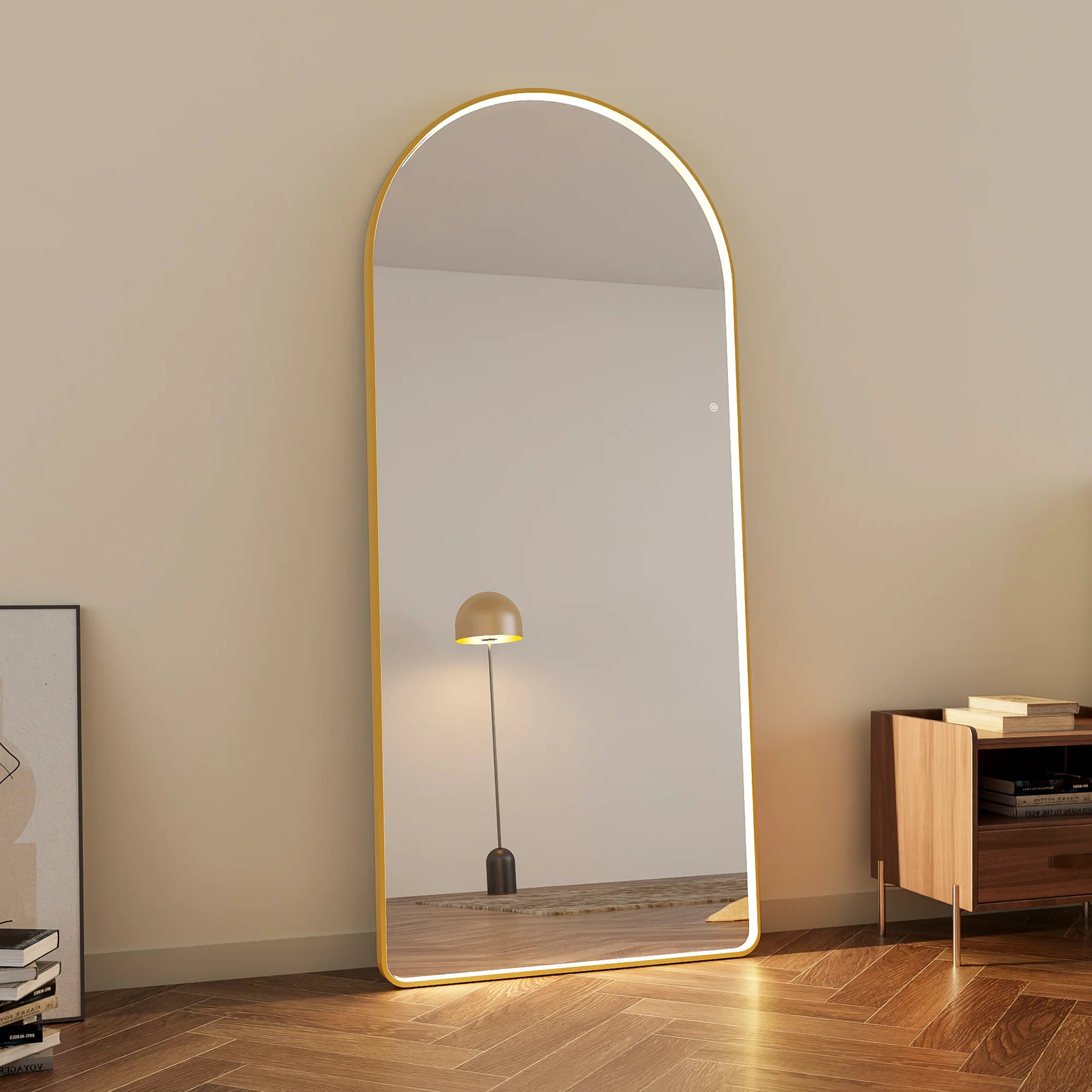 Luna 180cm Arch Front Illuminated Mirror Gold - Image 4