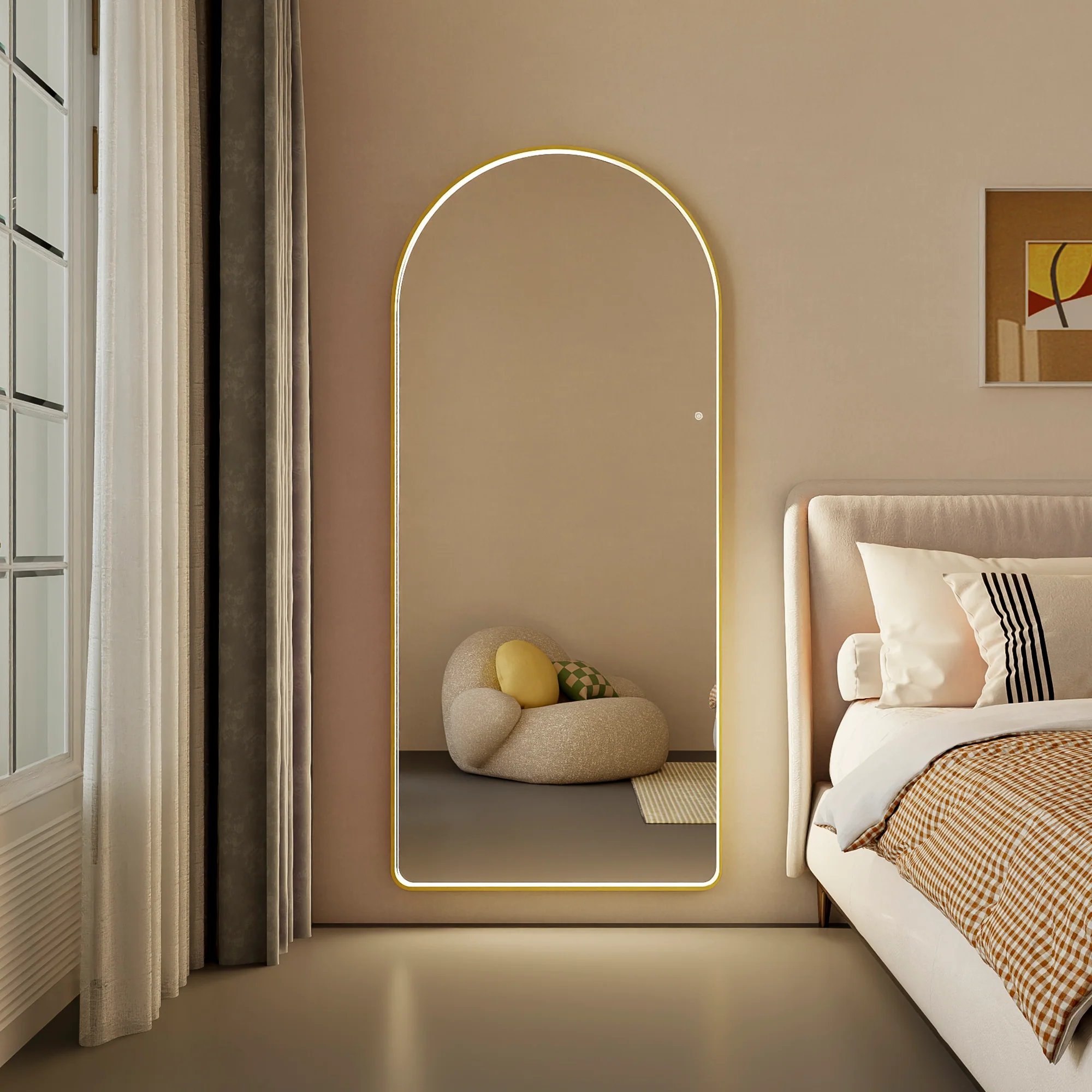 Luna 180cm Arch Front Illuminated Mirror Gold - Image 5