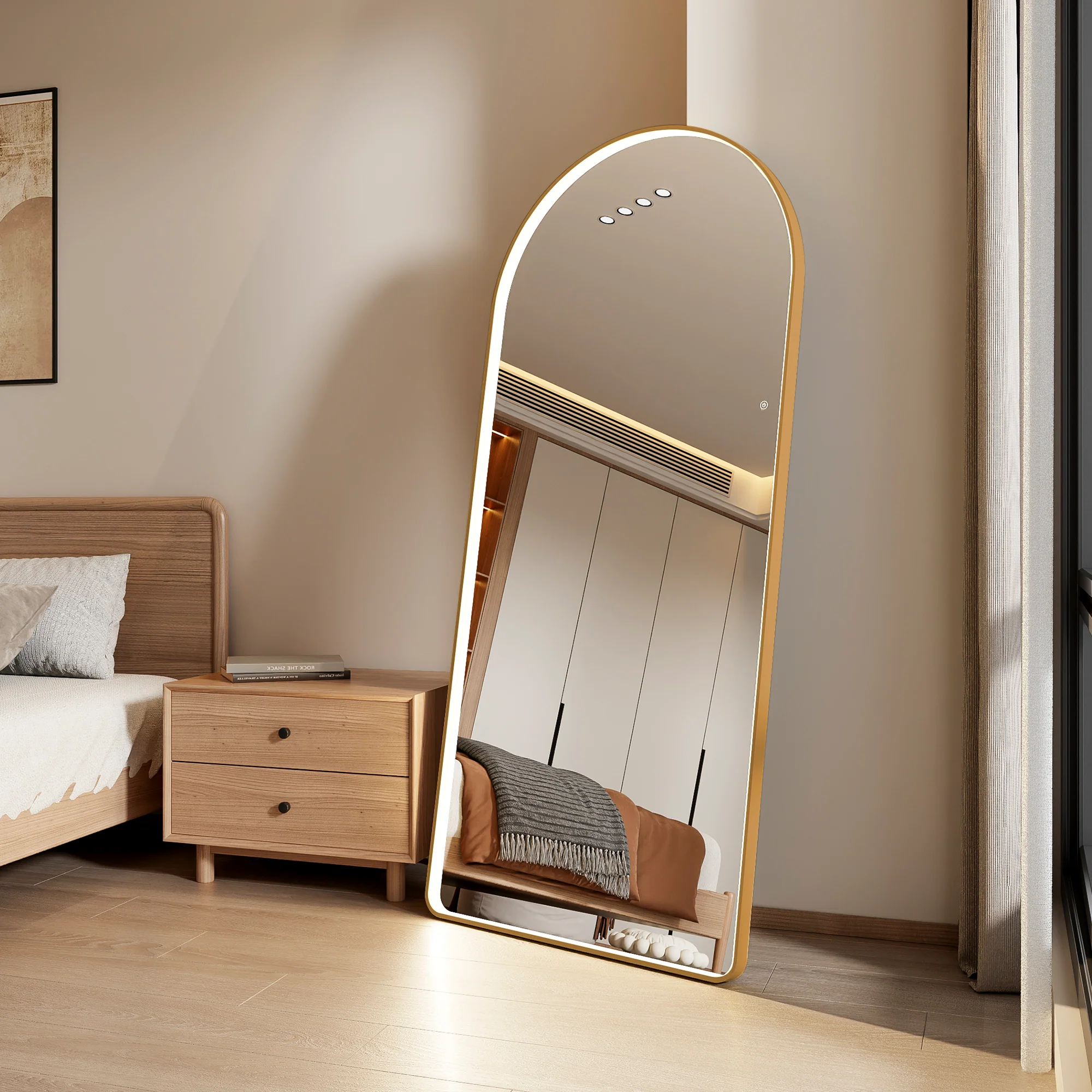 Luna 180cm Arch Front Illuminated Mirror Gold - Image 6