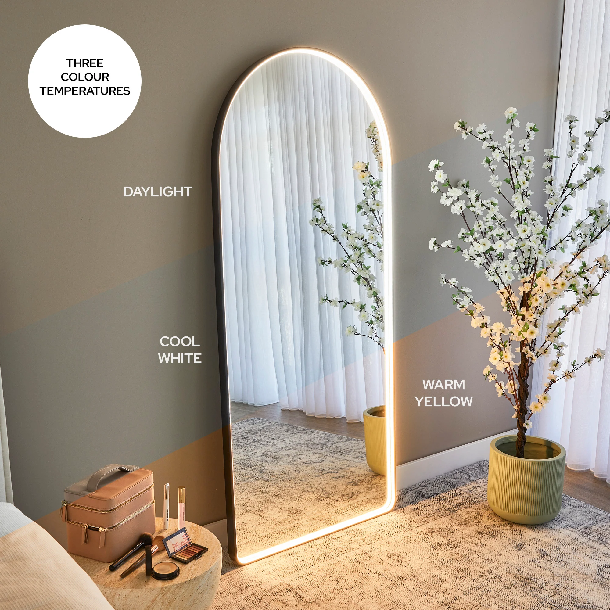 Luna 180cm Arch Front Illuminated Mirror Black - Image 12