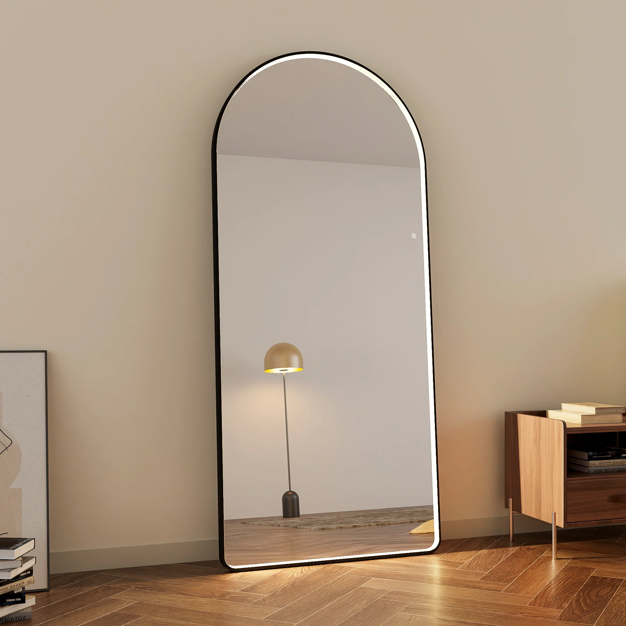 Luna 180cm Arch Front Illuminated Mirror Black - Image 4