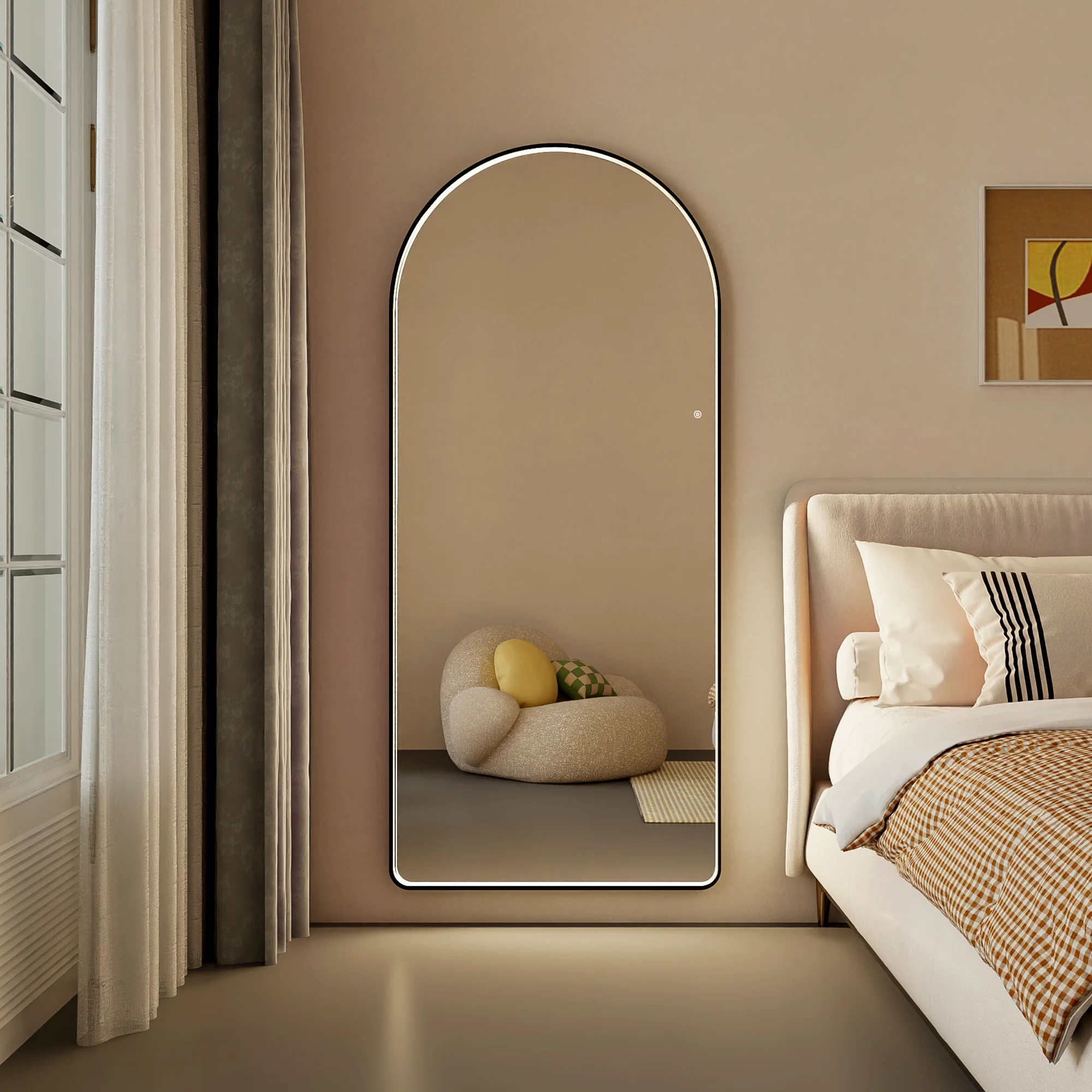 Luna 180cm Arch Front Illuminated Mirror Black - Image 5