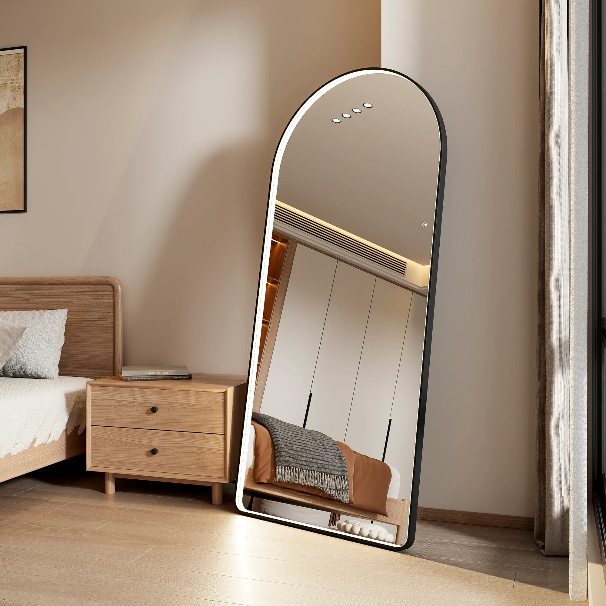 Luna 180cm Arch Front Illuminated Mirror Black - Image 6