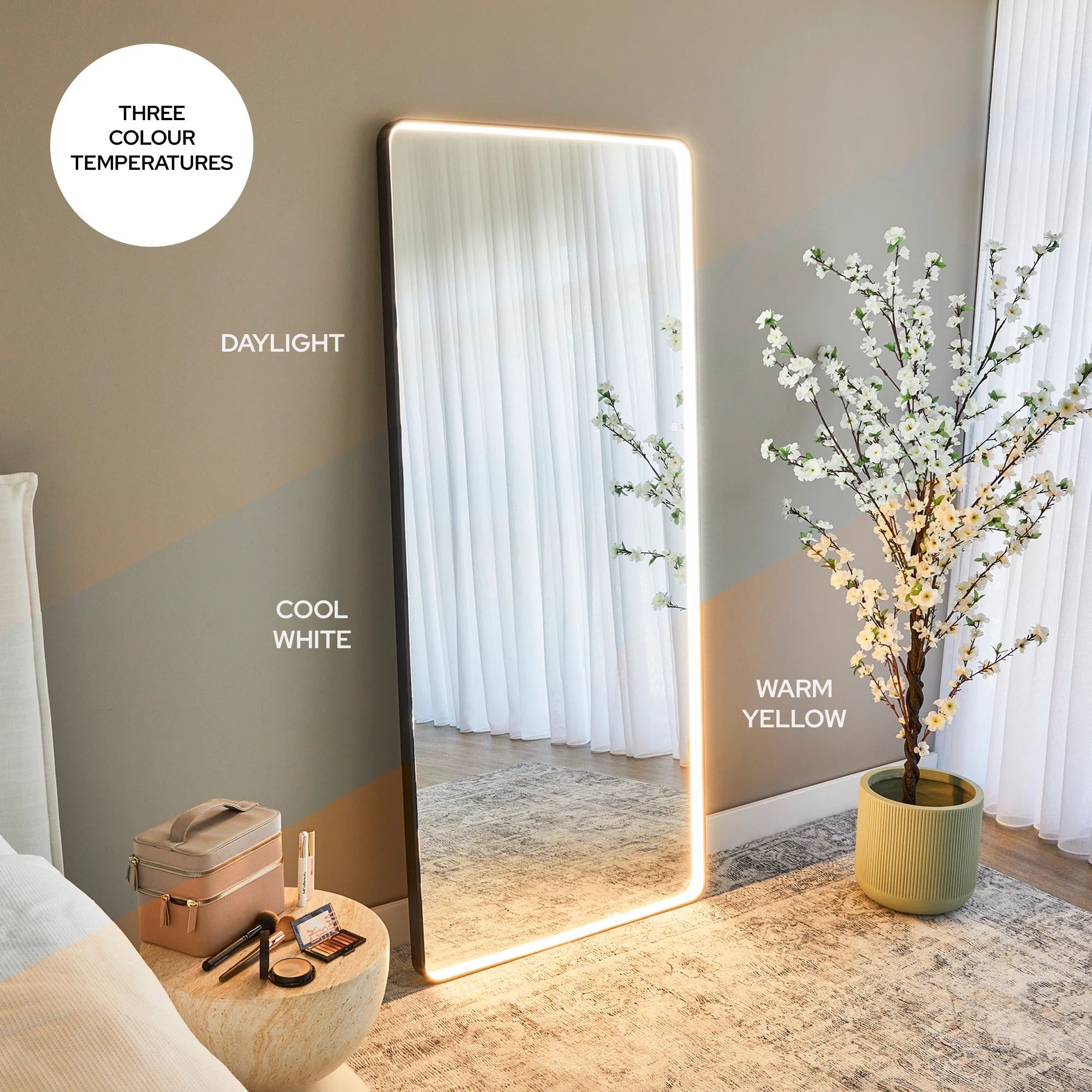 Luna 180cm Rectangle Front Illuminated Mirror Black - Image 12