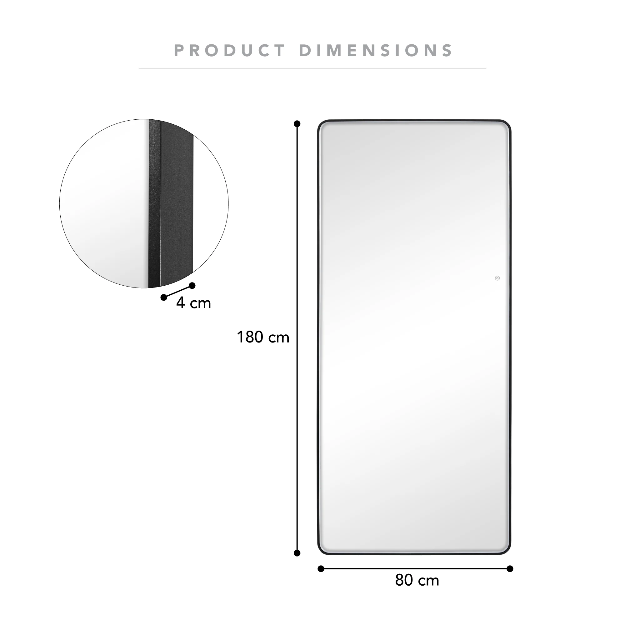 Luna 180cm Rectangle Front Illuminated Mirror Black - Image 3
